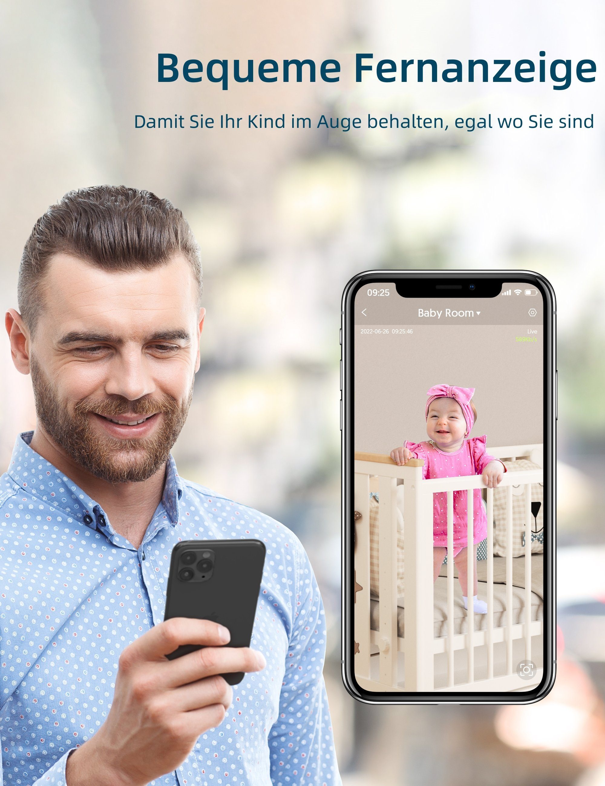 für Kamera, 1-tlg., Überwachungskamera mit Menschen/Haustiere APP 2.4G, WLAN Babys/ältere Innen Babyphone GNCC mit