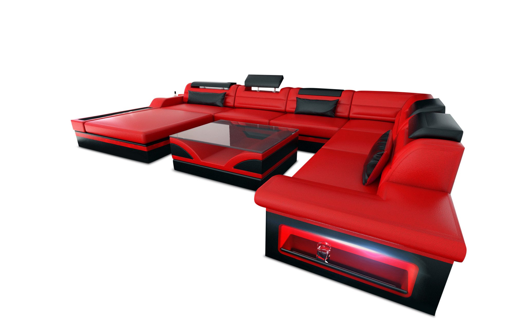 Sofa Dreams Wohnlandschaft Sofa Leder Couch Mezzo XXL U Form Ledersofa, Couch, mit LED, wahlweise mit Bettfunktion als Schlafsofa, Designersofa