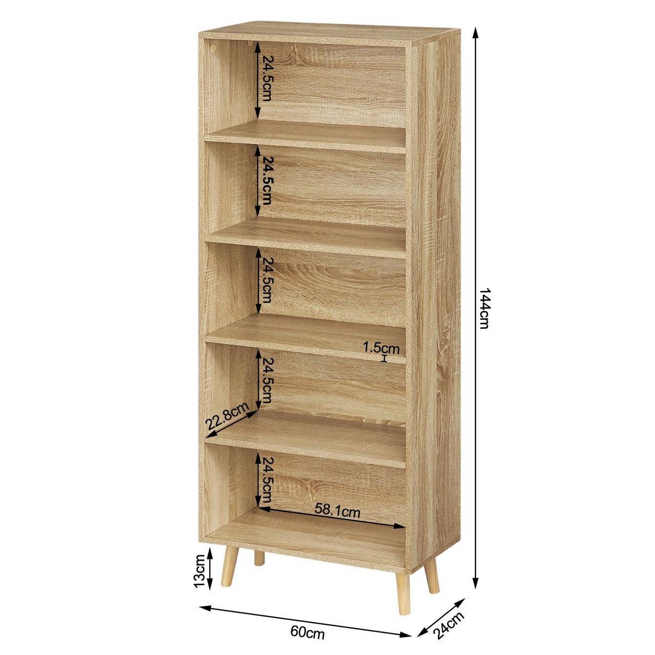 Woltu Bücherregal, 1-tlg., Standregal Raumteiler mit 5 Fächern Aktenregal