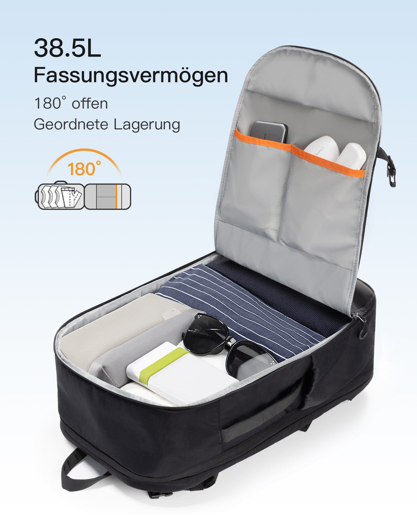 Inateck Laptoprucksack 38,5L Leichter Reiserucksack, TSA Freundlich Handgepäck Rucksack, für 15,6-17 Zoll Laptop, Groß Travel Backpack für Business Reise