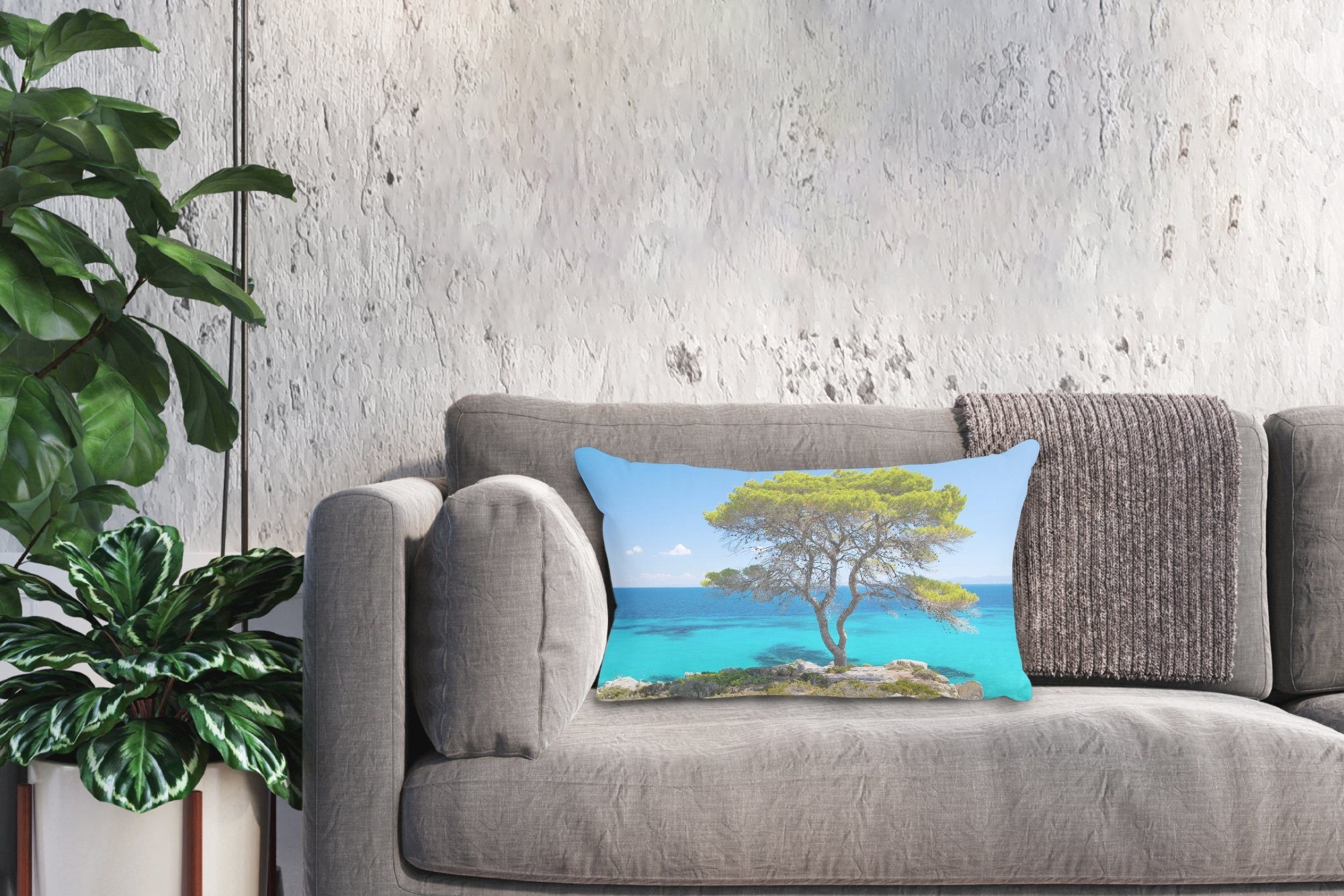 Wohzimmer Sommer, Schlafzimmer mit MuchoWow Baum Tropisch Zierkissen, - Meer Dekokissen Dekokissen Füllung, - Dekoration, -