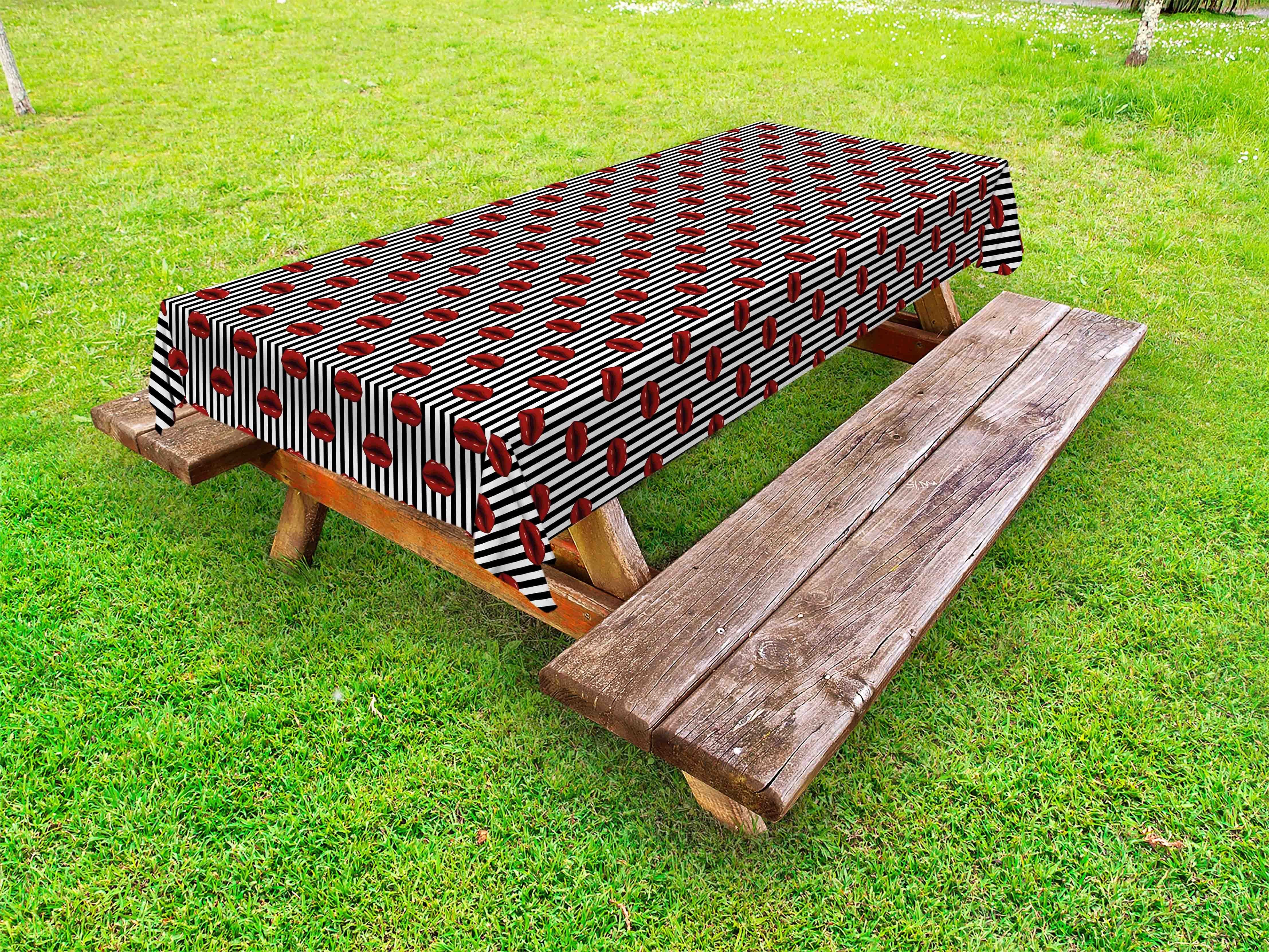 Abakuhaus Tischdecke dekorative waschbare Picknick-Tischdecke, abstrakte Frauen Streifen und Lippen