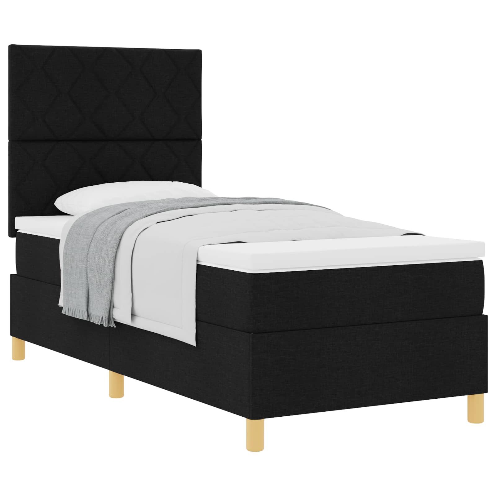 Bett Boxspringbett mit Kopfteil Schwarz 100 x 200 cm Stoff