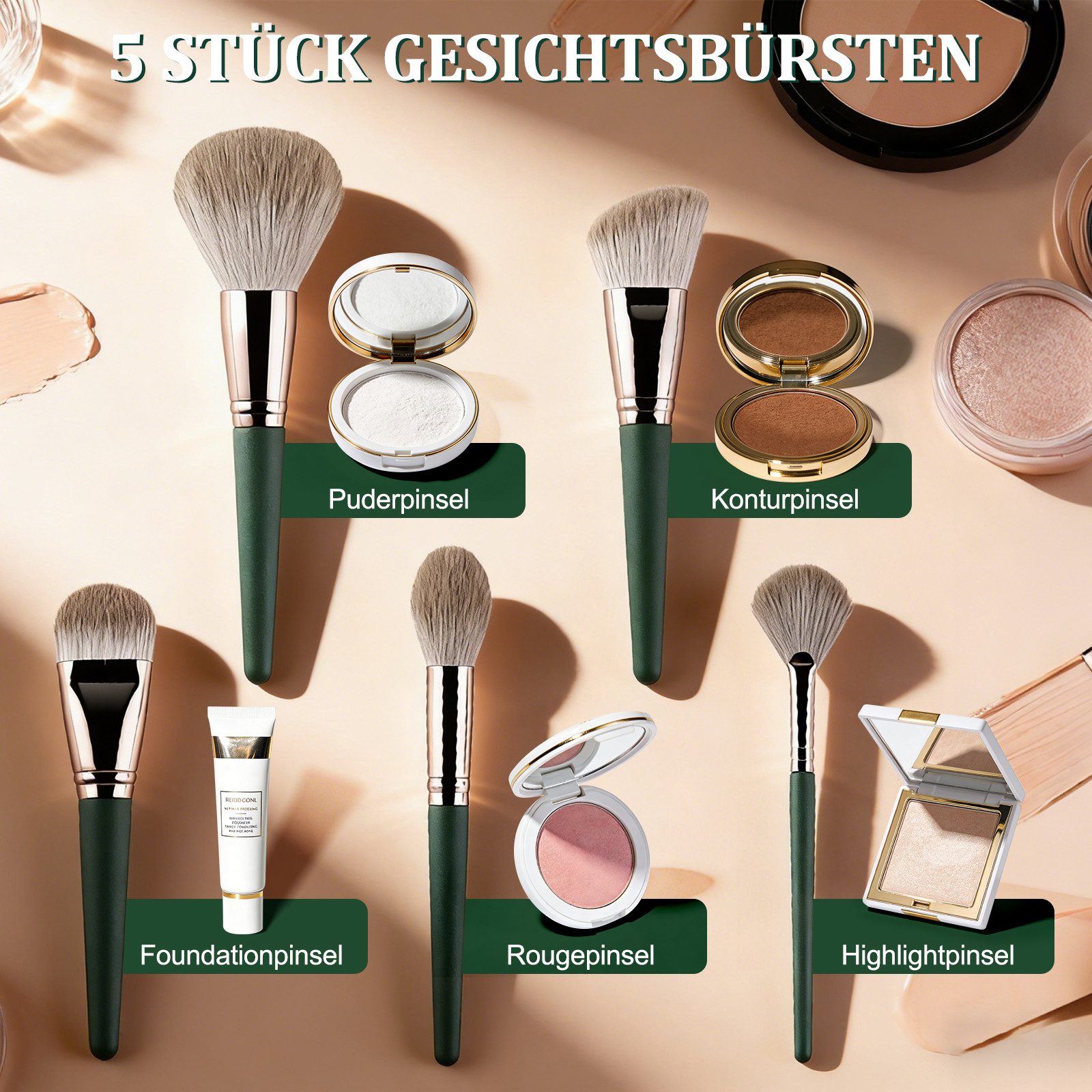 inschimmer Kosmetikpinsel-Set 14 Stück Makeup Pinselset Schminkpinsel für Foundation Concealer Rouge, 14 tlg.