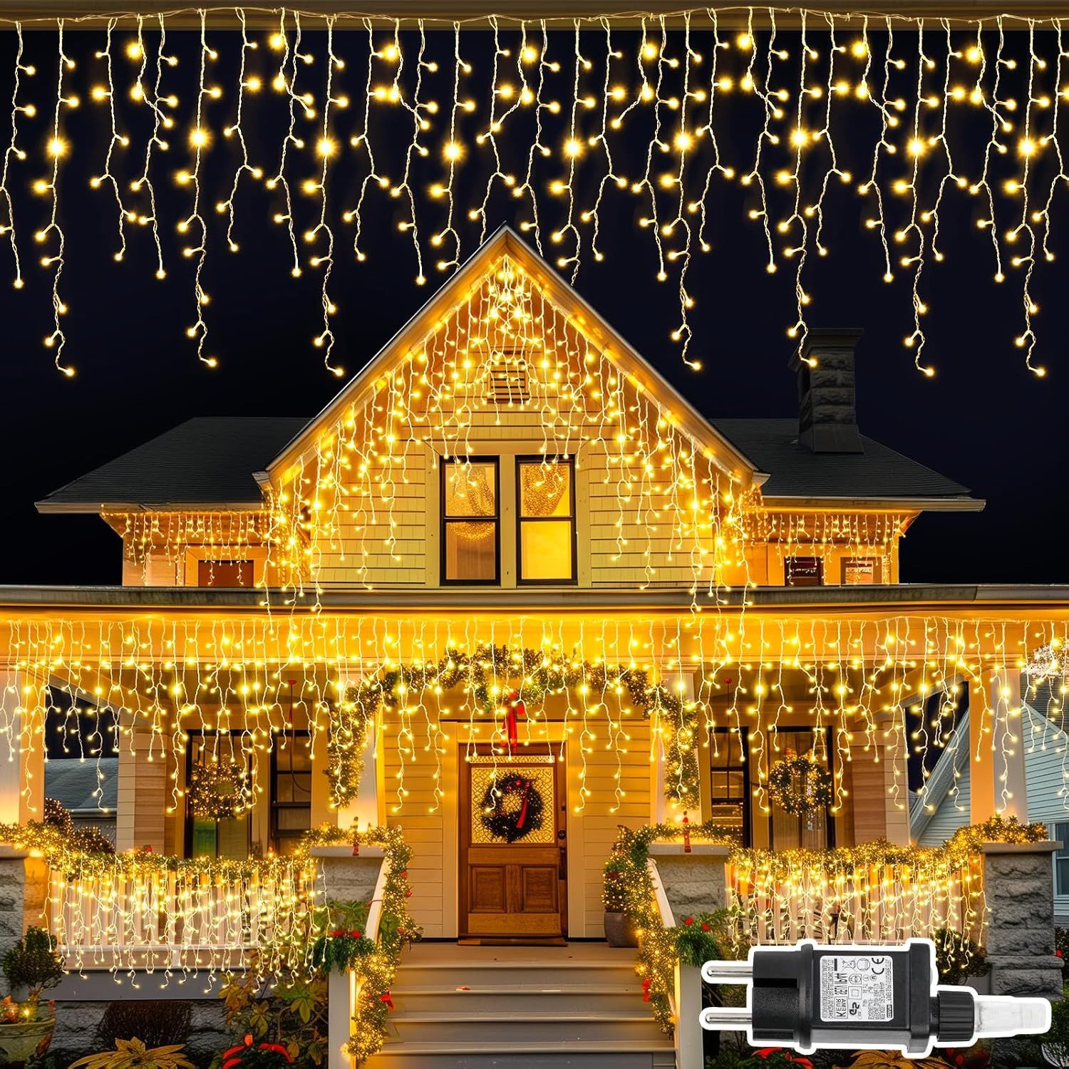 skelo LED-Lichterkette Eisregen Lichterkette Außen, Weihnachtsbeleuchtung Außen mit Timer, 216-flammig, 8 Modi mit Stecker für Innen Außen Balkon, Party, Fenster, Garten Deko