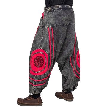 KUNST UND MAGIE Haremshose Baggy Pants Hippie Baumwolle Haremshose Stonewashed Blume des Lebens