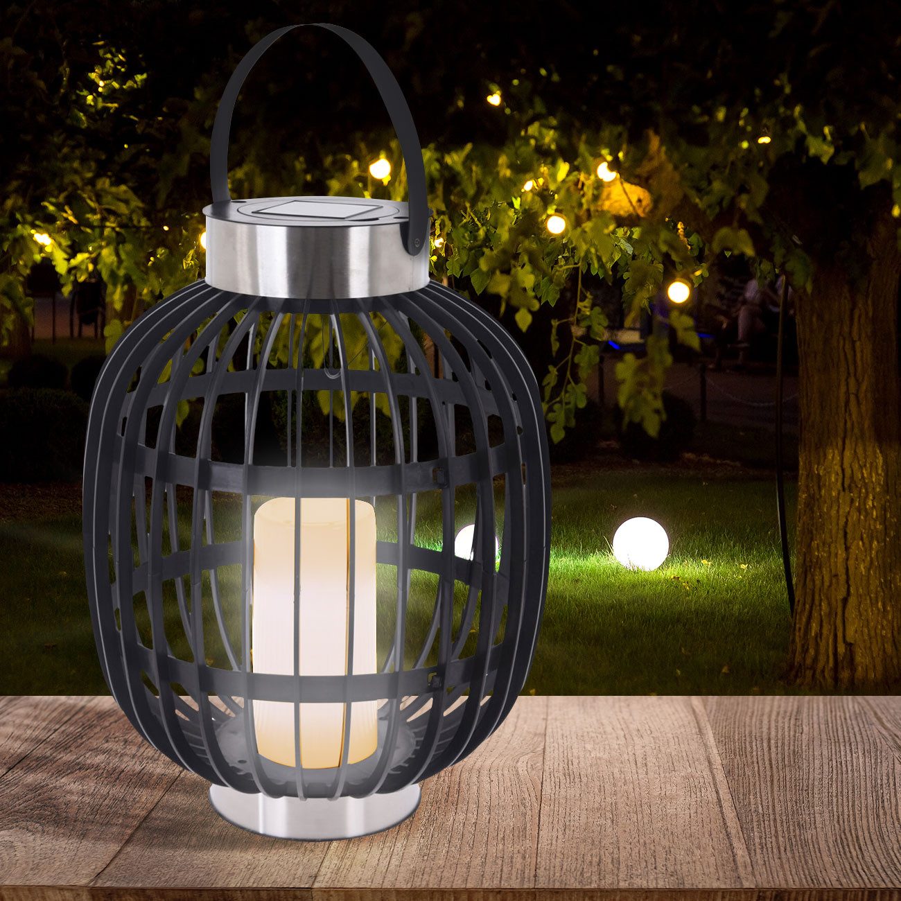 H&S Collection LED Solarleuchte H & S Collection Solar-Gartenlaterne Rattan-Optik (35x45cm), Spendet ein warm-weisses, angenehmes Licht – Bild 4 von 5
