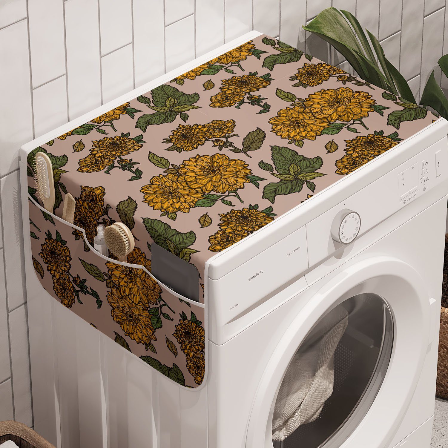 Abakuhaus Vintage Badorganizer Waschmaschine Dahlie-Blumen-Kunst und Blumen für Anti-Rutsch-Stoffabdeckung Trockner,