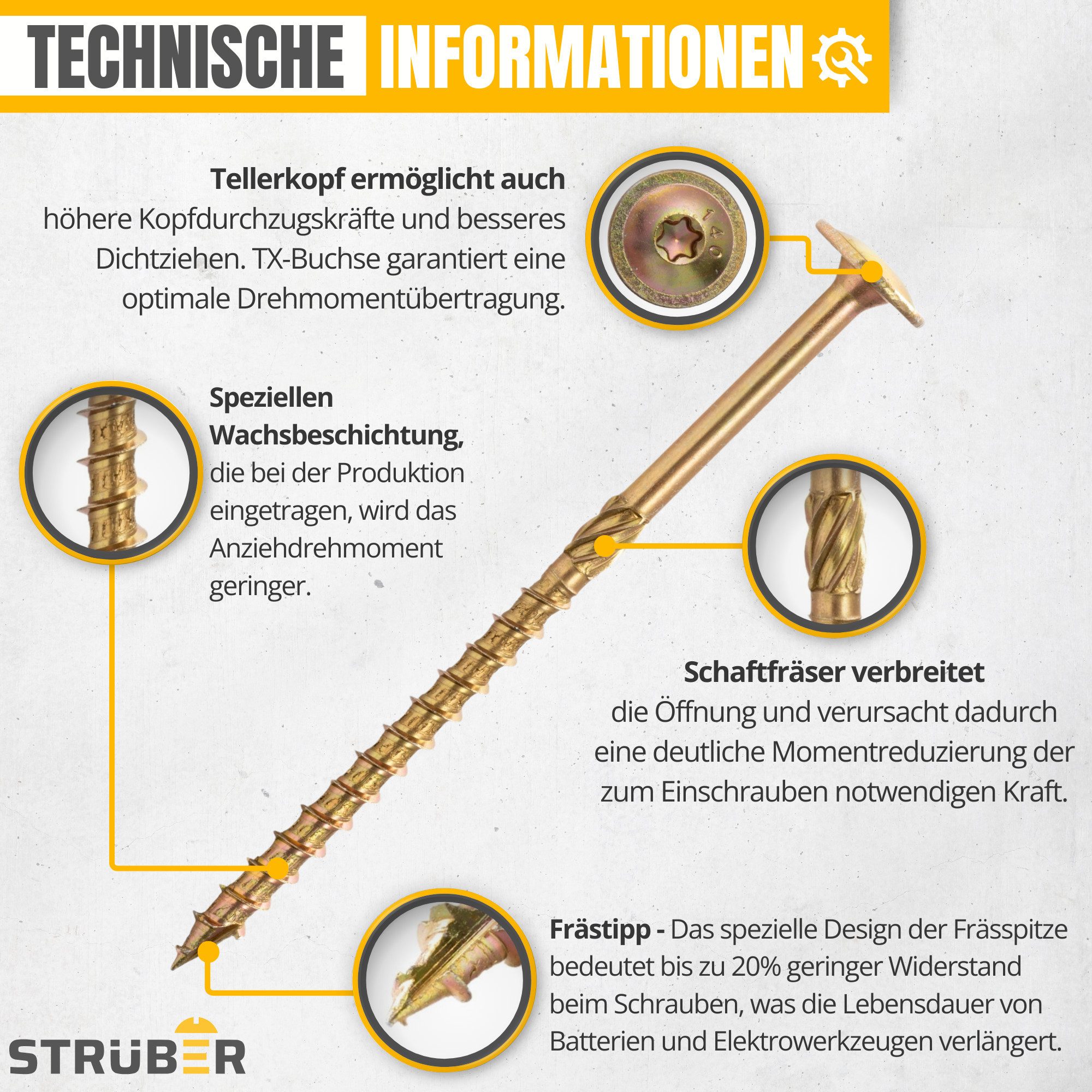 STRÜBER Holzbauschraube Tellerkopfschrauben mit Torx-Antrieb