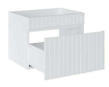 einfachgutemoebel Waschtisch-Set Badezimmer VITTAVLA 140cm Set 3-tlg., mit Aufsatzbecken, matt-weiß, (Badmöbel Set, 1-St., Waschtisch Set 3-teilig)