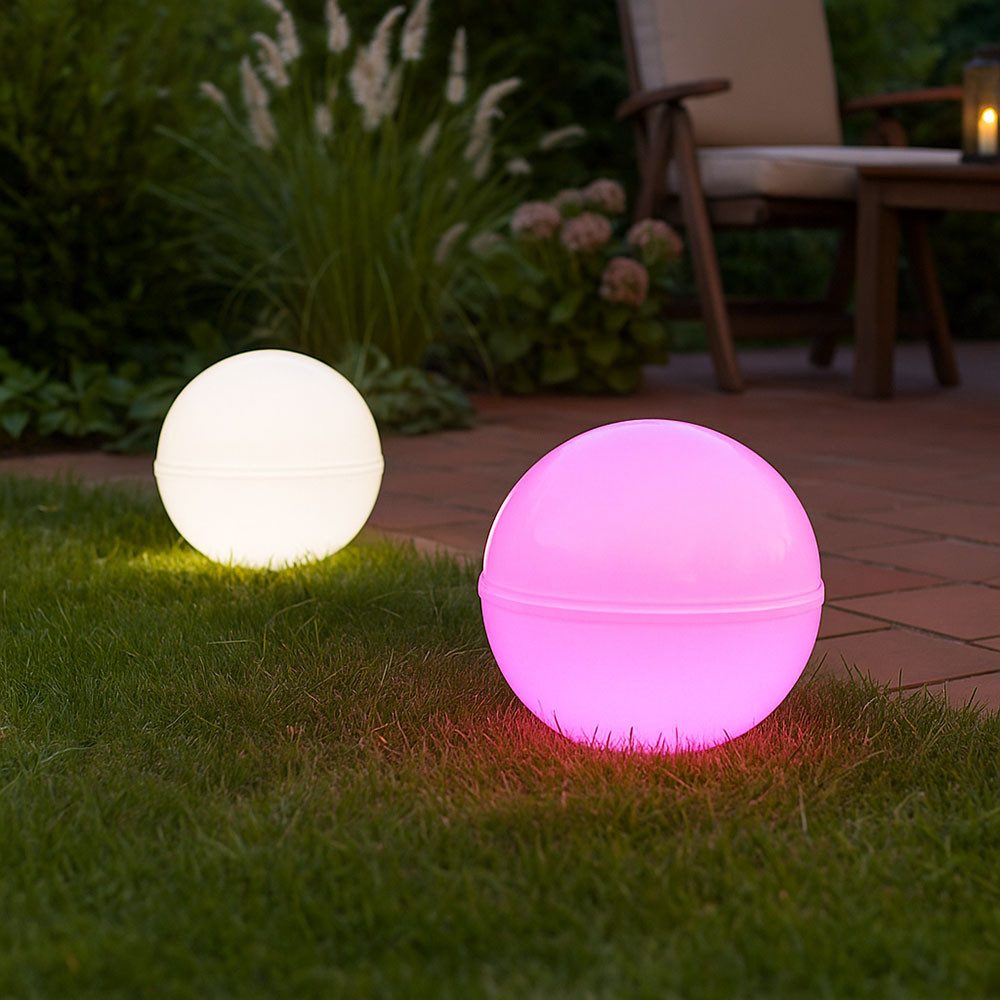 JUST LIGHT Kugelleuchte, Leuchtmittel inklusive, Warmweiß, Farbwechsel, Kugelleuchte Stecklampe RGB LED Fernbedienung Erdspieß Kabel 5m 2x