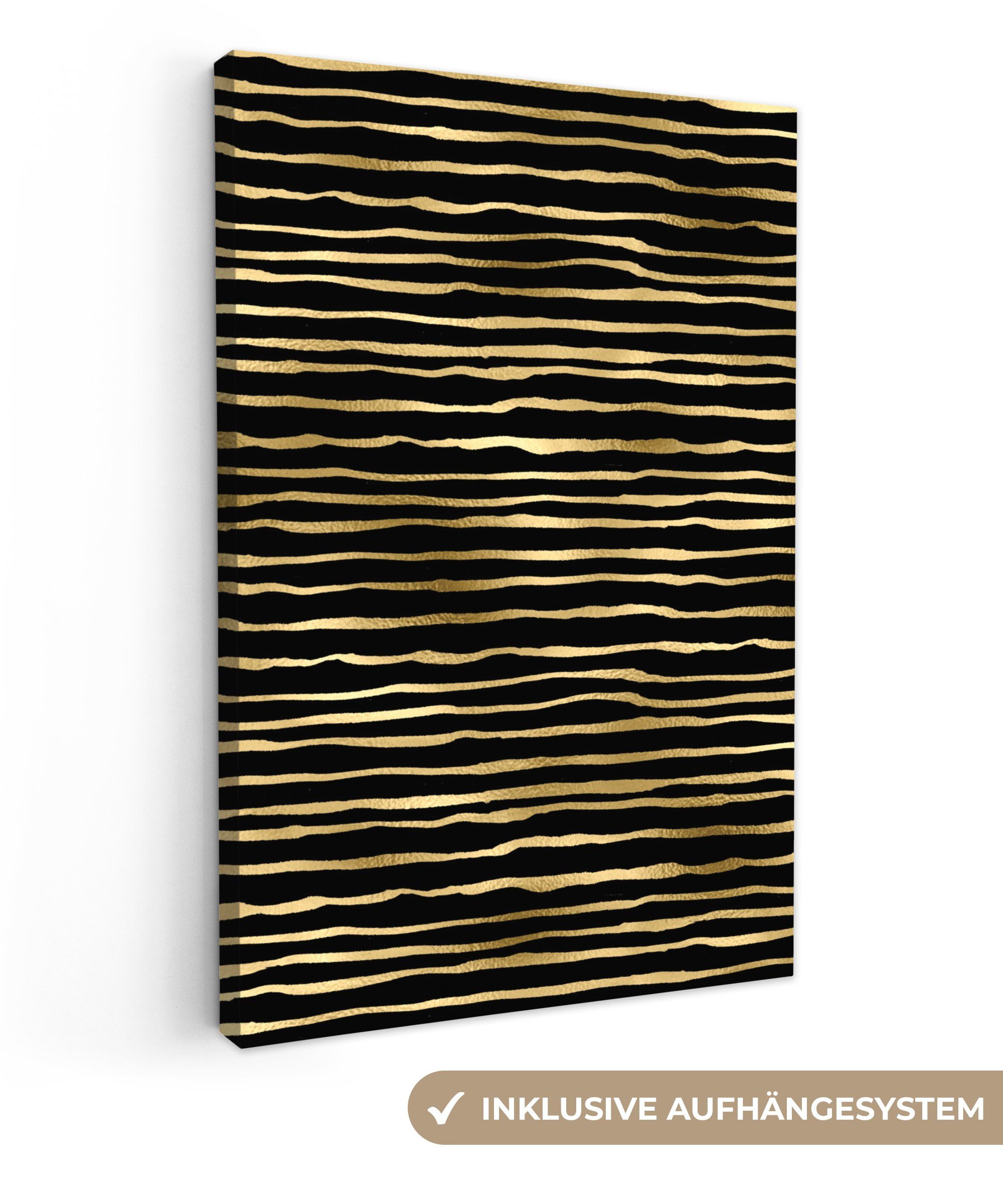 OneMillionCanvasses® Leinwandbild Muster - Streifen - Gold, (1 St), Leinwandbild fertig bespannt inkl. Zackenaufhänger, Gemälde, 20x30 cm | Leinwandbilder