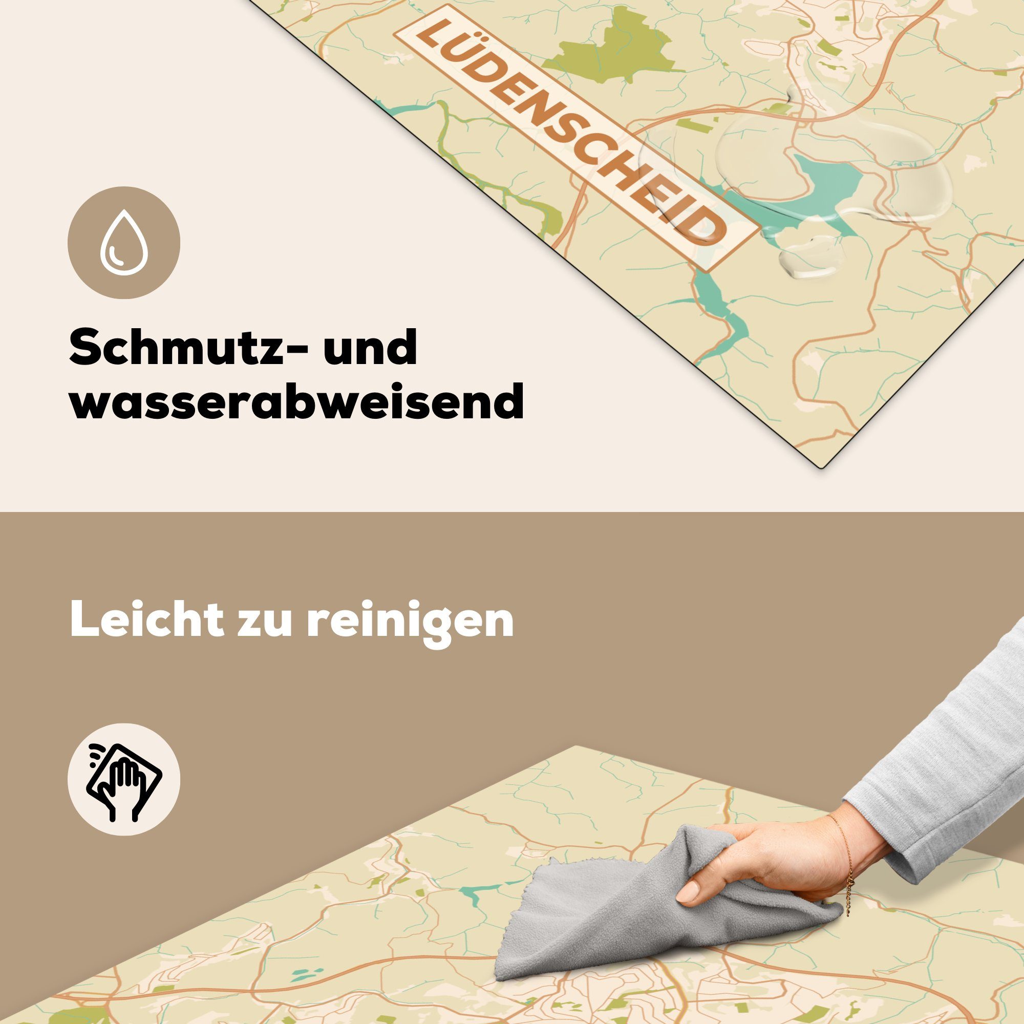 Karte Lüdenscheid Arbeitsplatte Ceranfeldabdeckung, tlg), MuchoWow (1 Vinyl, küche - Stadtplan 78x78 - Karte für cm, Vintage, - - Herdblende-/Abdeckplatte