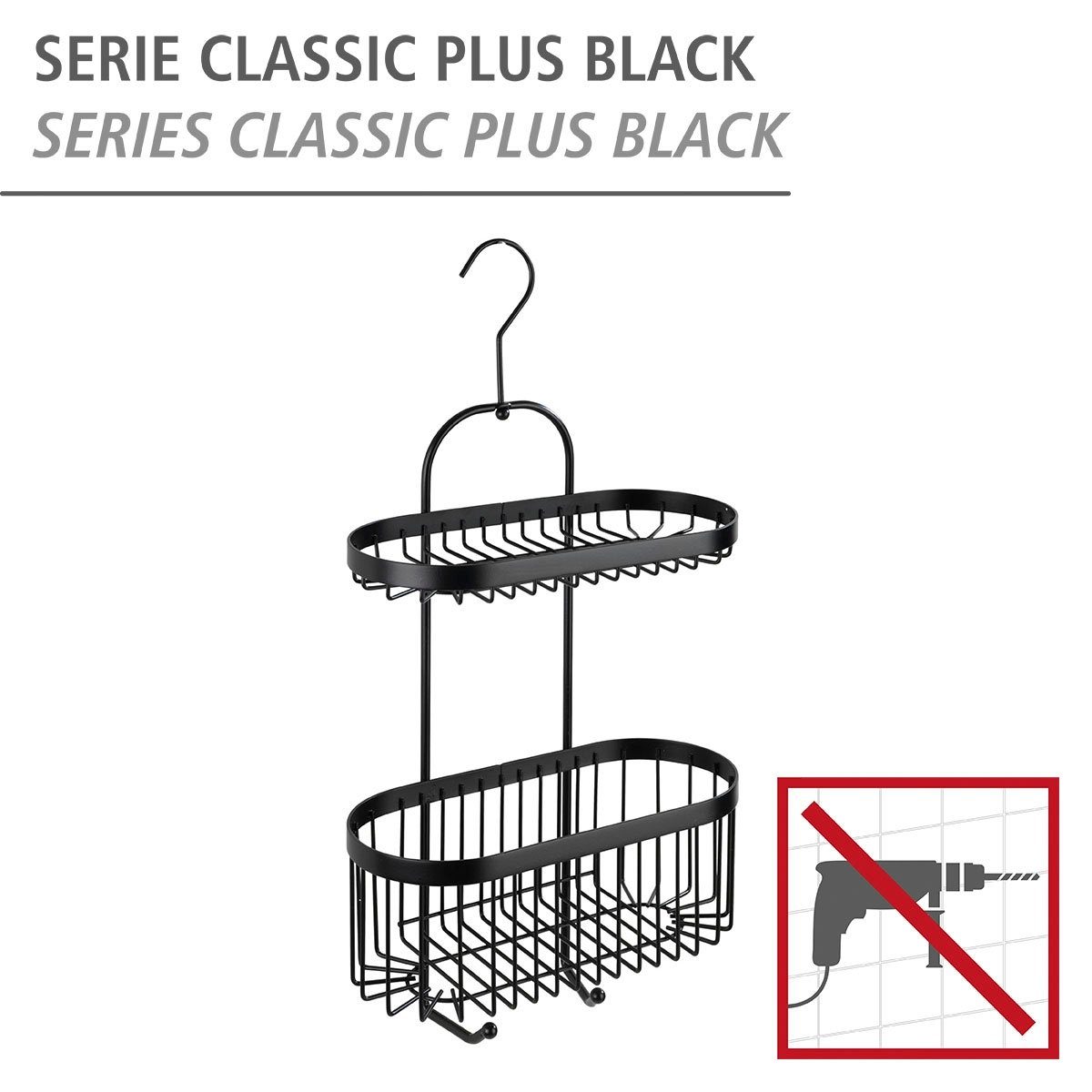 WENKO Plus 1 Black, Ablage, Badregal Korb 1 Classic