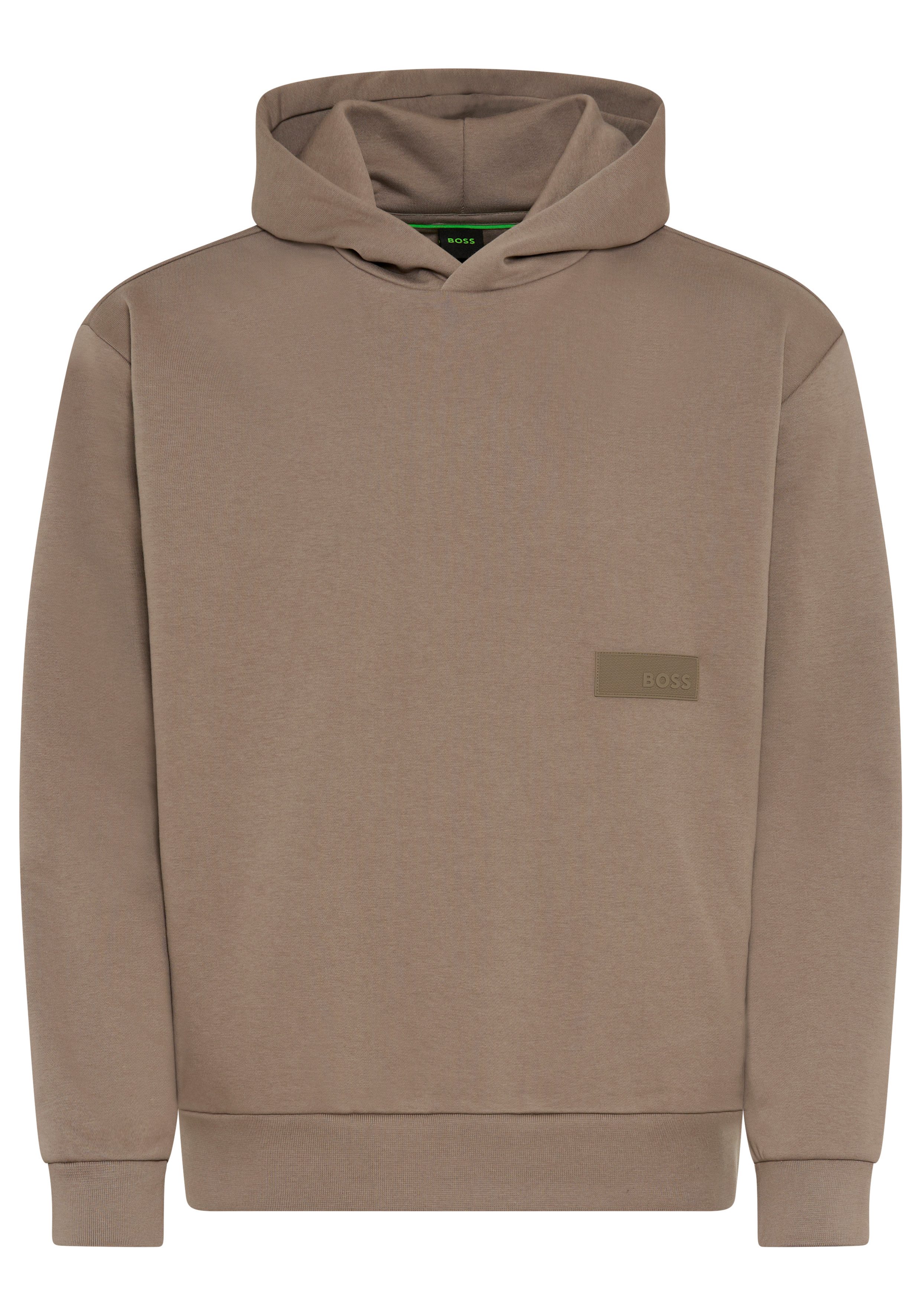 BOSS GREEN Kapuzensweatshirt Rippbündchen, Relaxed Fit, Baumwollmischung