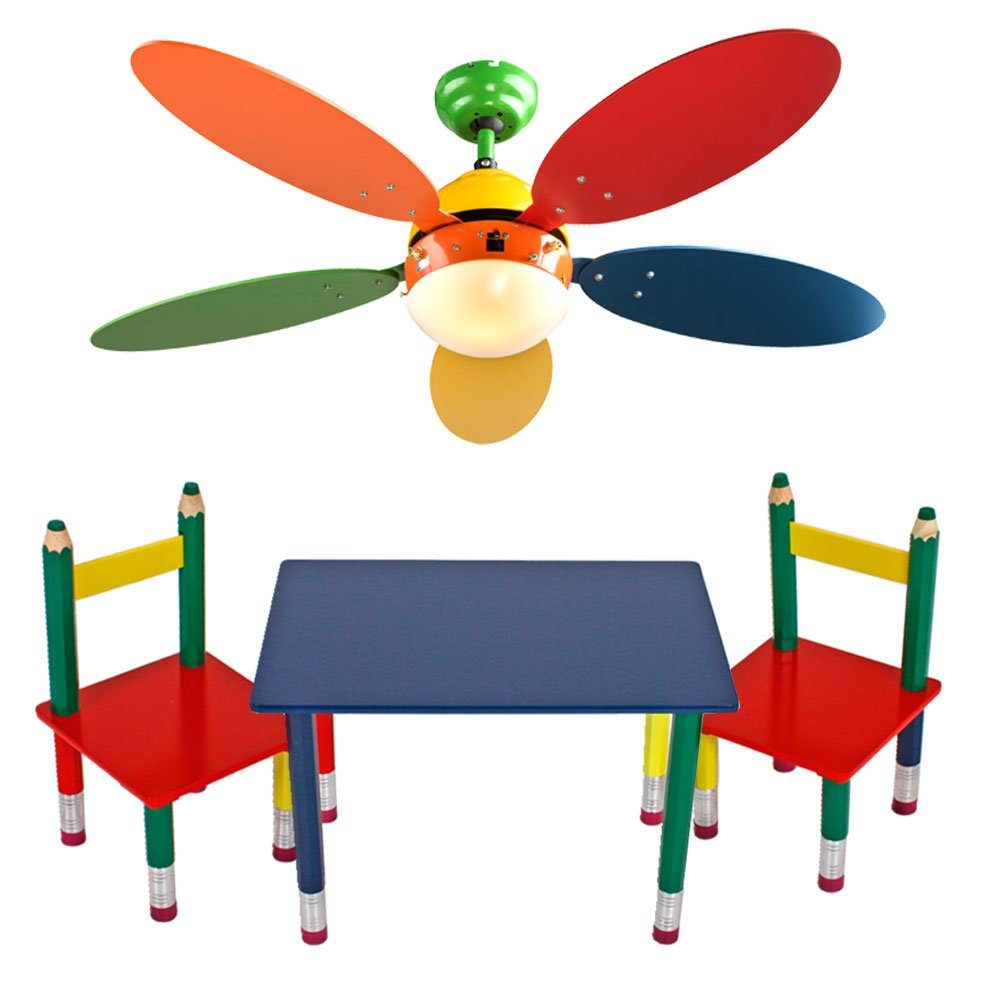 etc-shop Deckenventilator, Kinder Set farbenfroh Leuchte Zimmer Decken Möbel Spiel Ventilator