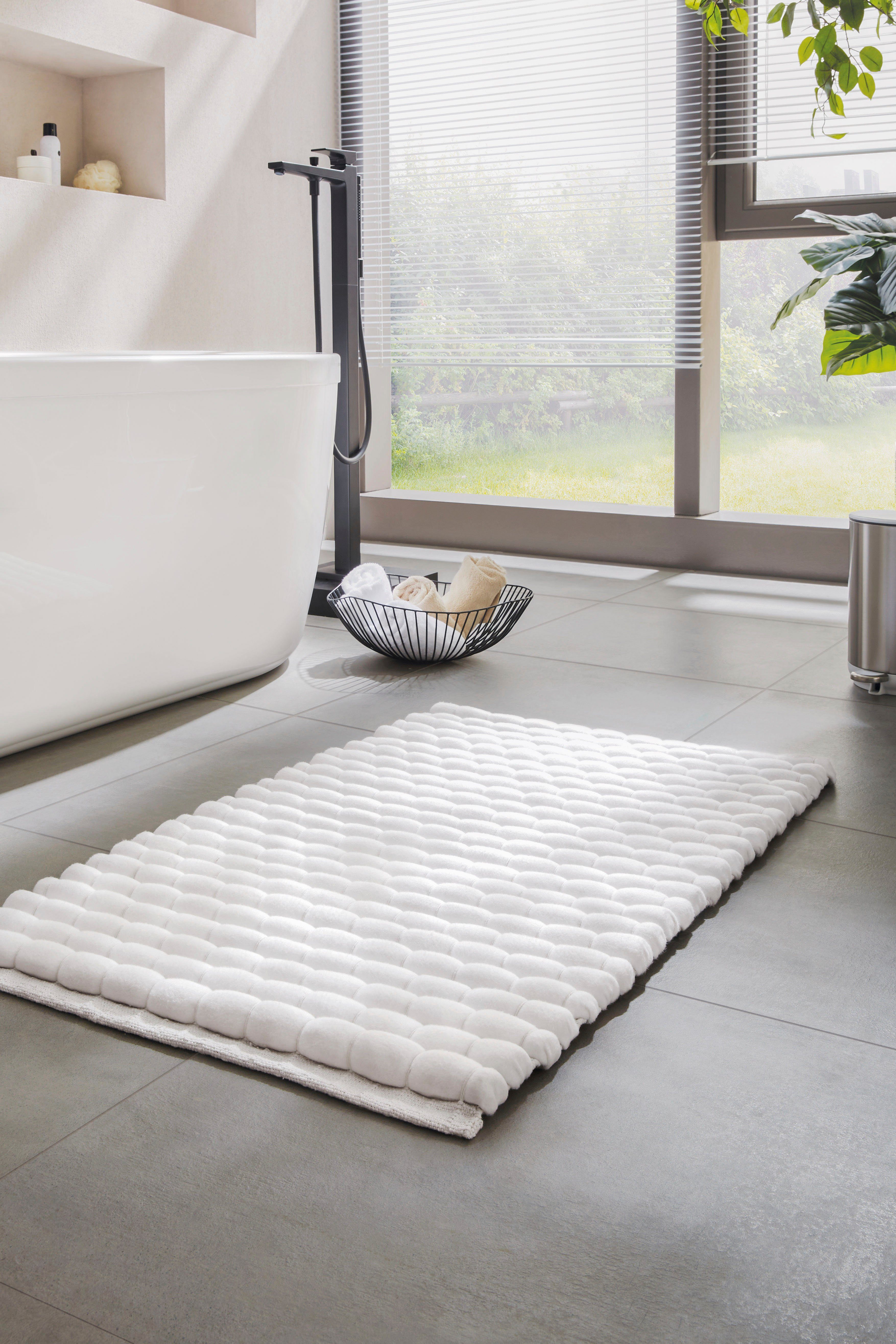 Kleine Wolke Badematte Avera, Badvorleger, Badezimmer Teppich, Höhe 50 mm, fußbodenheizungsgeeignet, Baumwolle, Polyester, rechteckig, Badteppich, Uni Farben, handgewebt, quadratisch & rechteckig