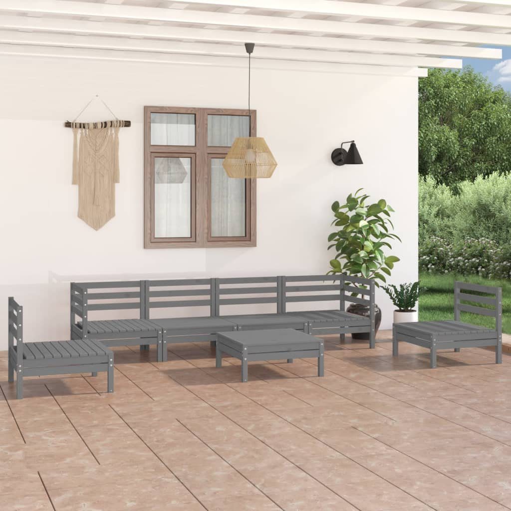 vidaXL Gartenlounge-Set 7-tlg. Garten-Lounge-Set Grau Kiefer Massivholz, (1-tlg)