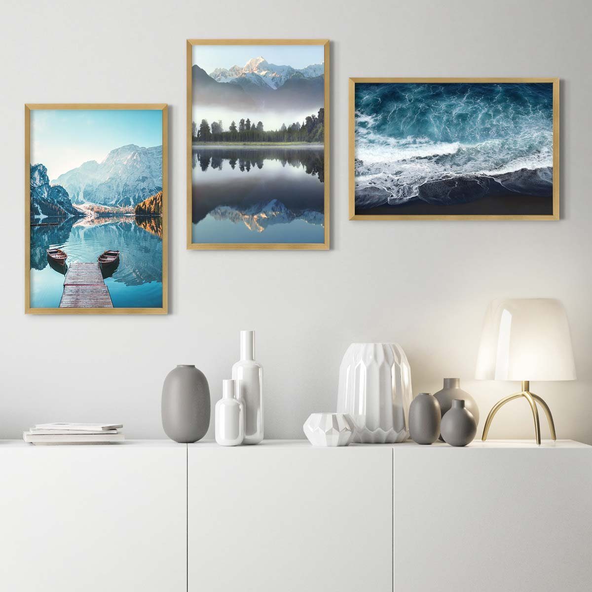 PHOTOLINI Рамки 3er Set, stabiles MDF-Holz, mit Acrylglas, extra Zubehör