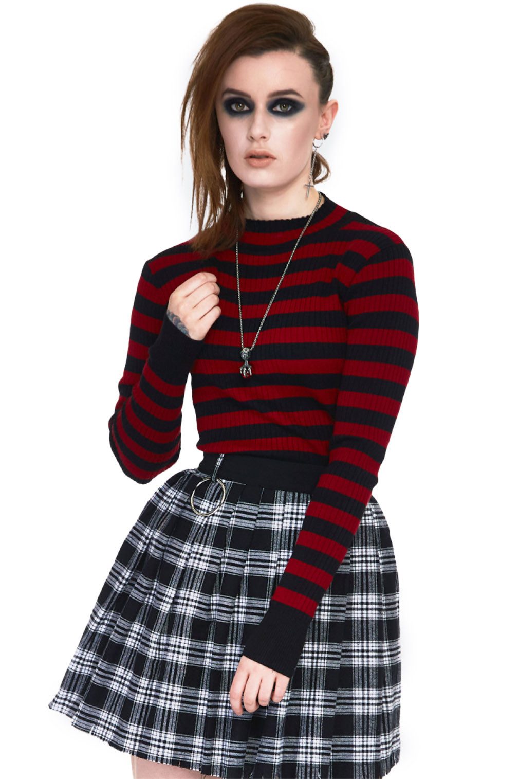 Jawbreaker Strickpullover Menace Red And Black Stripe Strickpullover Goth P günstig online kaufen