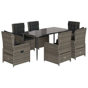 vidaXL Garten-Essgruppe 7-tlg. Garten-Essgruppe mit Kissen Grau Poly Rattan, (7-tlg)