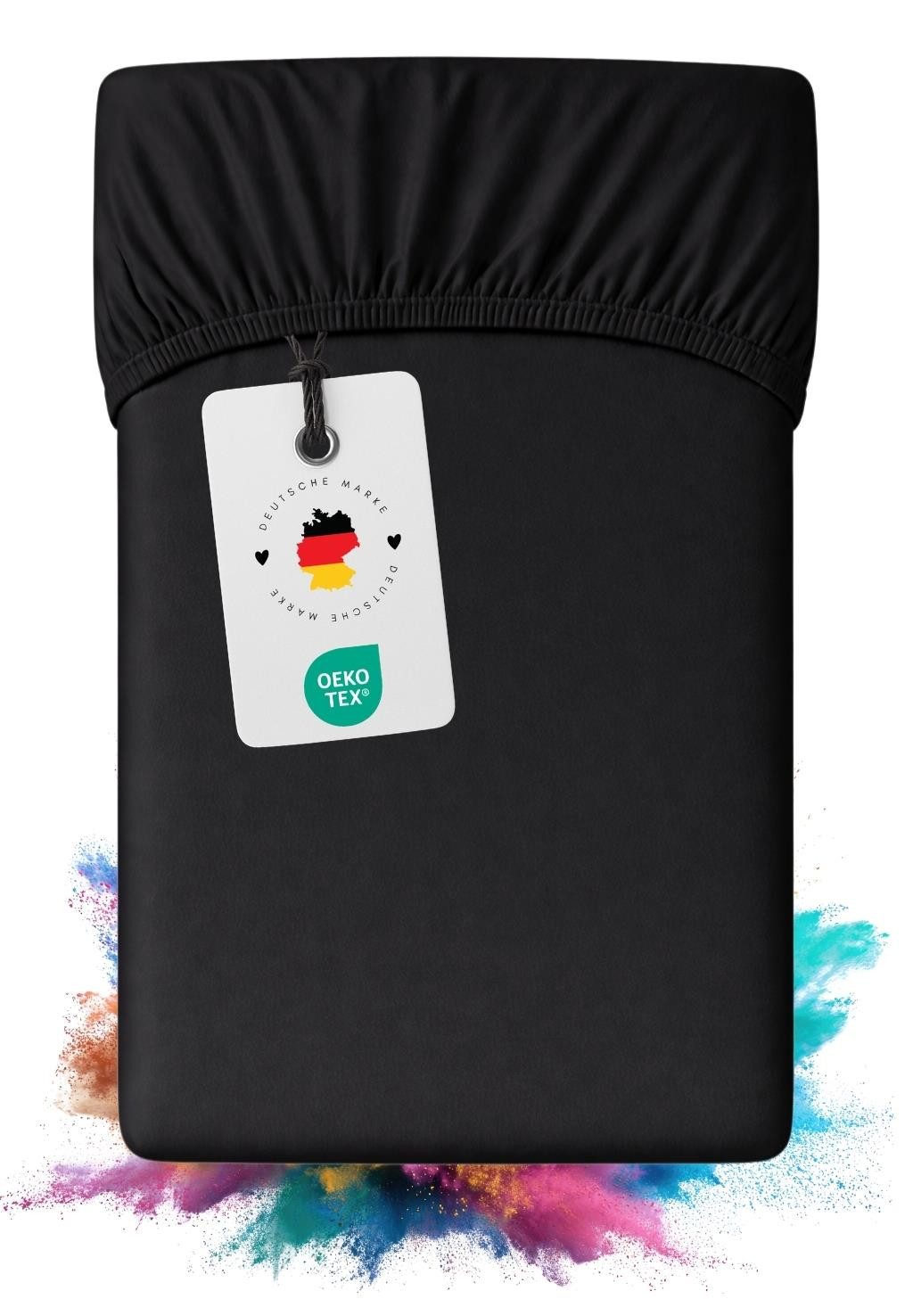 Carpe Sonno Spannbettlaken Mako Satin Spannbetttuch Baumwolle 90 - 100 x 200 140 x 200 180 x 200, Mako-Satin, Gummizug: rundum, (1 Stück), OEKO-TEX Spannbettlaken mit Gummizug, 90x200 - 100x200 Schwarz