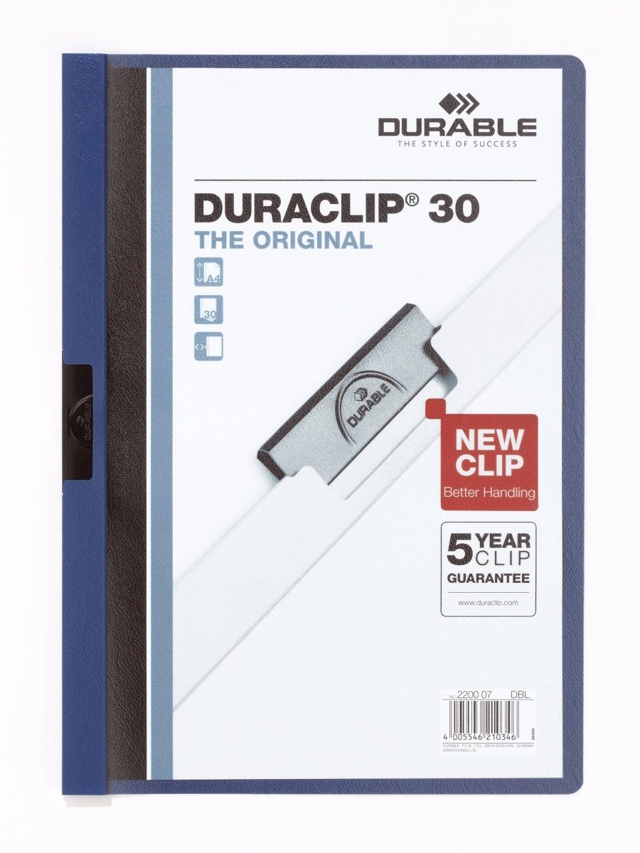 DURABLE Hefter Klemmmappe Duraclip Original 30 bis 30 Blatt A4 dunkelblau (25 Stück)