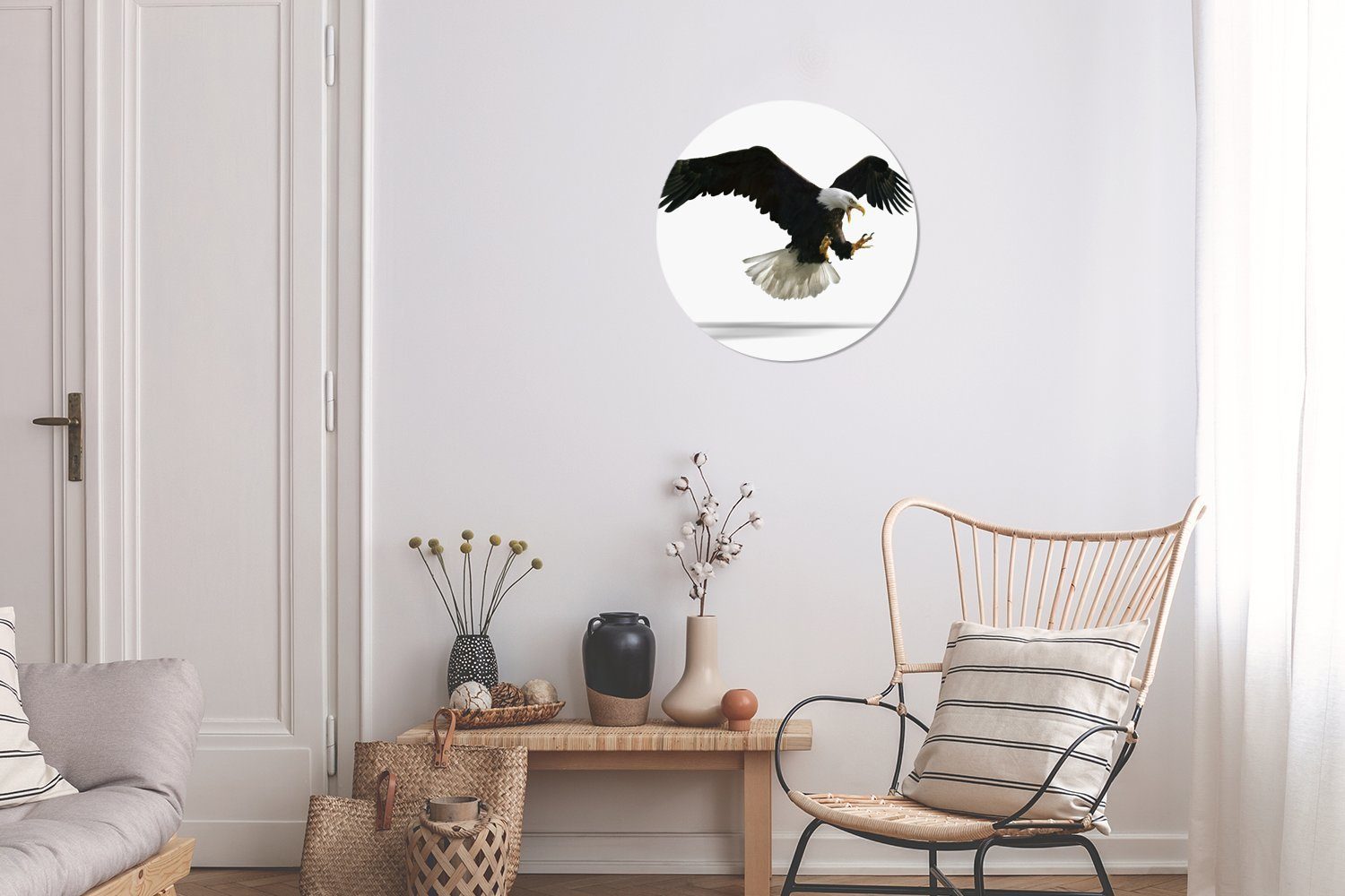 Adler cm - Wohnzimmer, 30x30 (1 St), Gemälde Rundes Vogel Kreis Weiß, Wandbild, MuchoWow Forex, - Wanddekoration