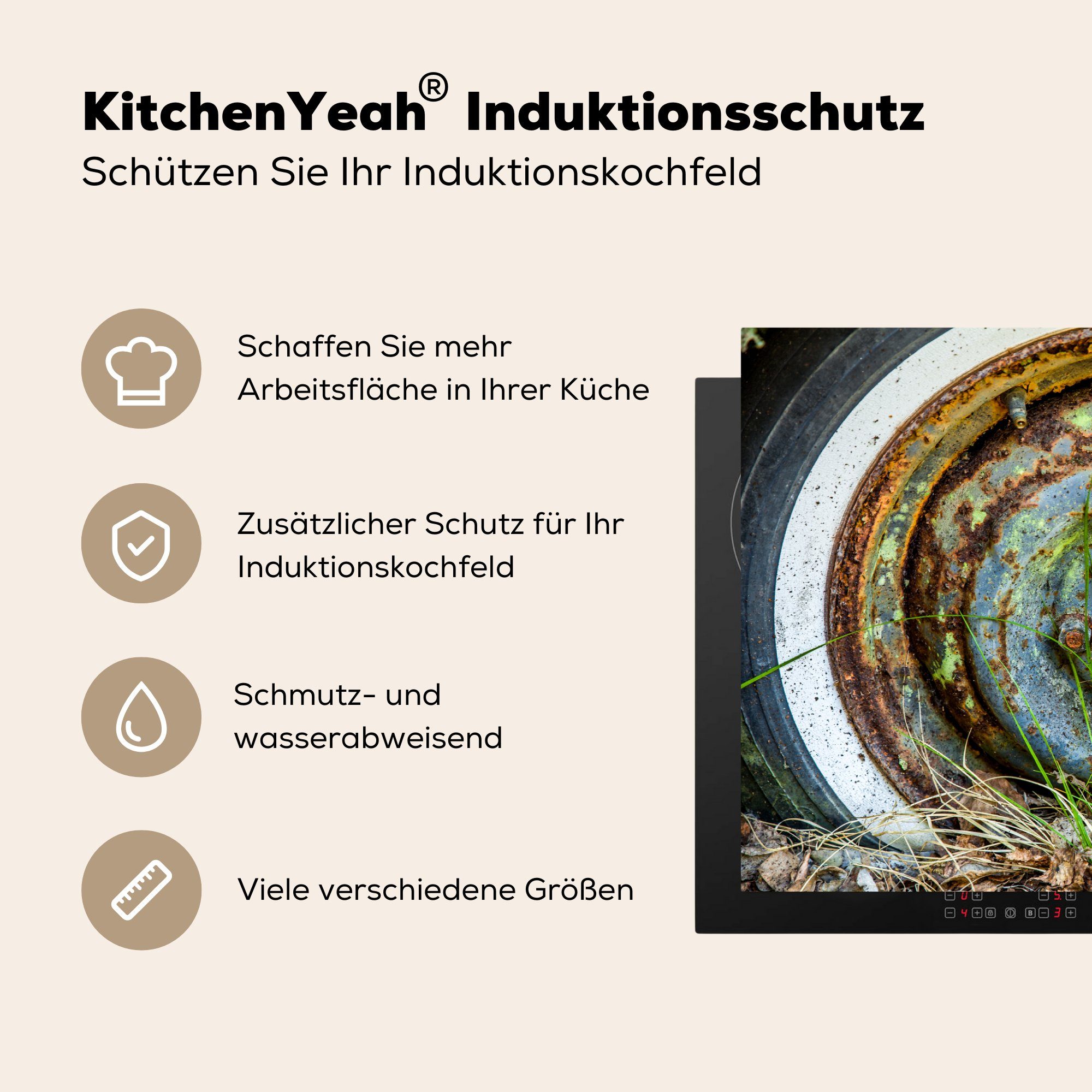Induktionskochfeld (1 die für Reifen alten cm, tlg), 81x52 Vinyl, Herdblende-/Abdeckplatte MuchoWow Autos, küche, eines Schutz Ceranfeldabdeckung