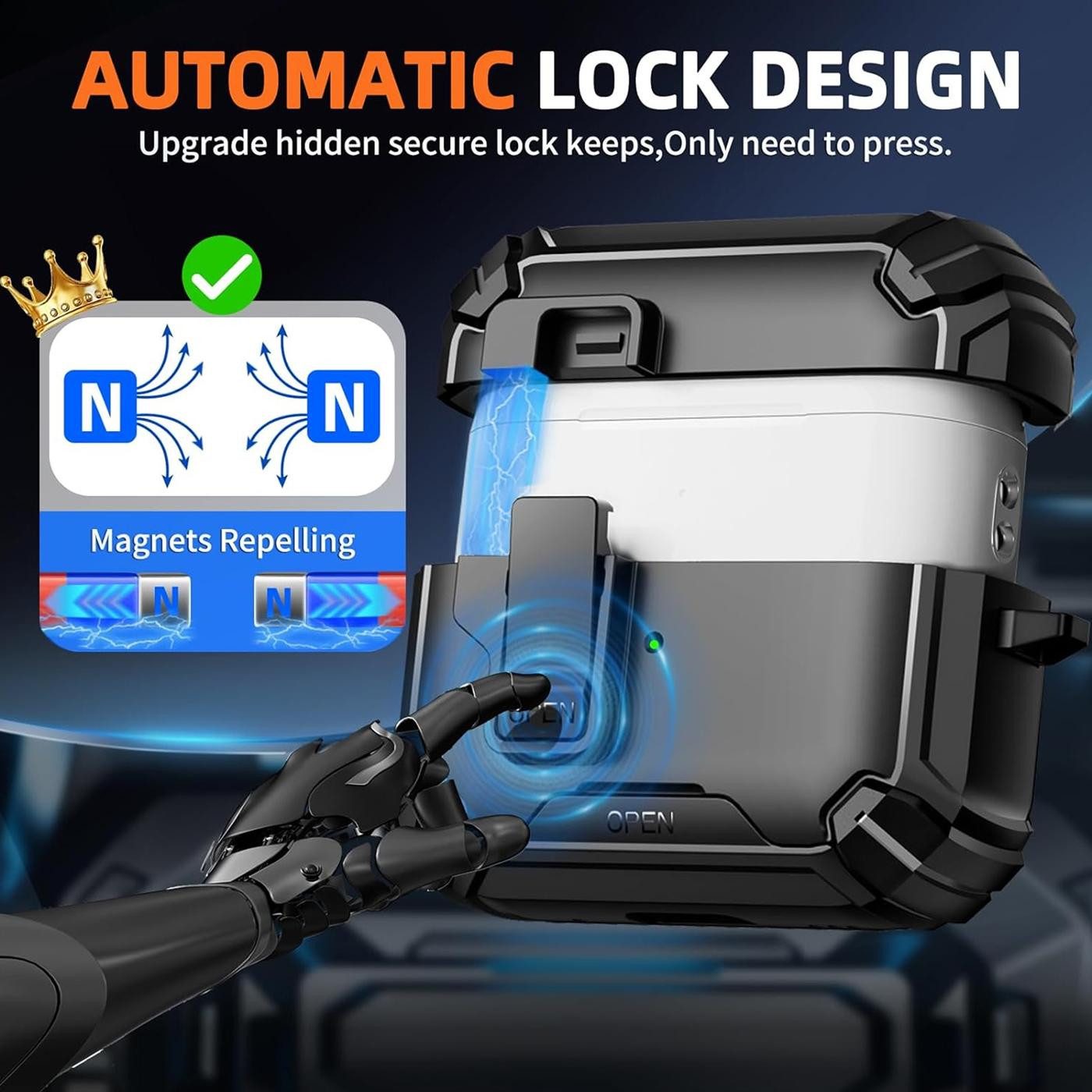 CoolGadget Kopfhörer-Schutzhülle Defender Hülle für AirPods Pro 1 / Pro 2 magnetisch mit Karabiner, 360° Full-Body Case Schutzhülle Handy Standfunktion magnetis – Bild 4 von 5