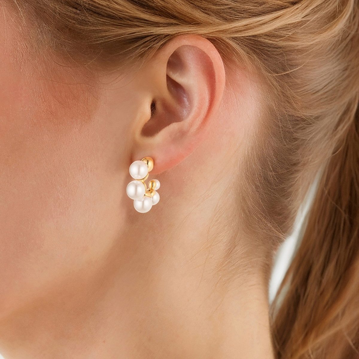 Yokoamii Paar Creolen gelbgold, mit Perle (synth) günstig online kaufen