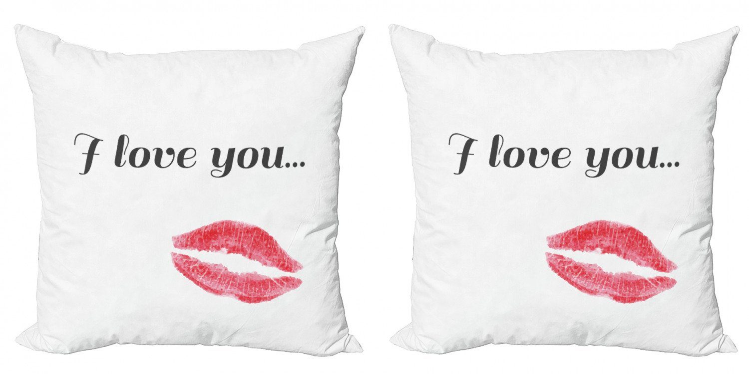 Kissenbezüge Modern Accent Doppelseitiger Digitaldruck, Abakuhaus (2 Stück), Ich liebe dich Roter Kuss Lippenstift