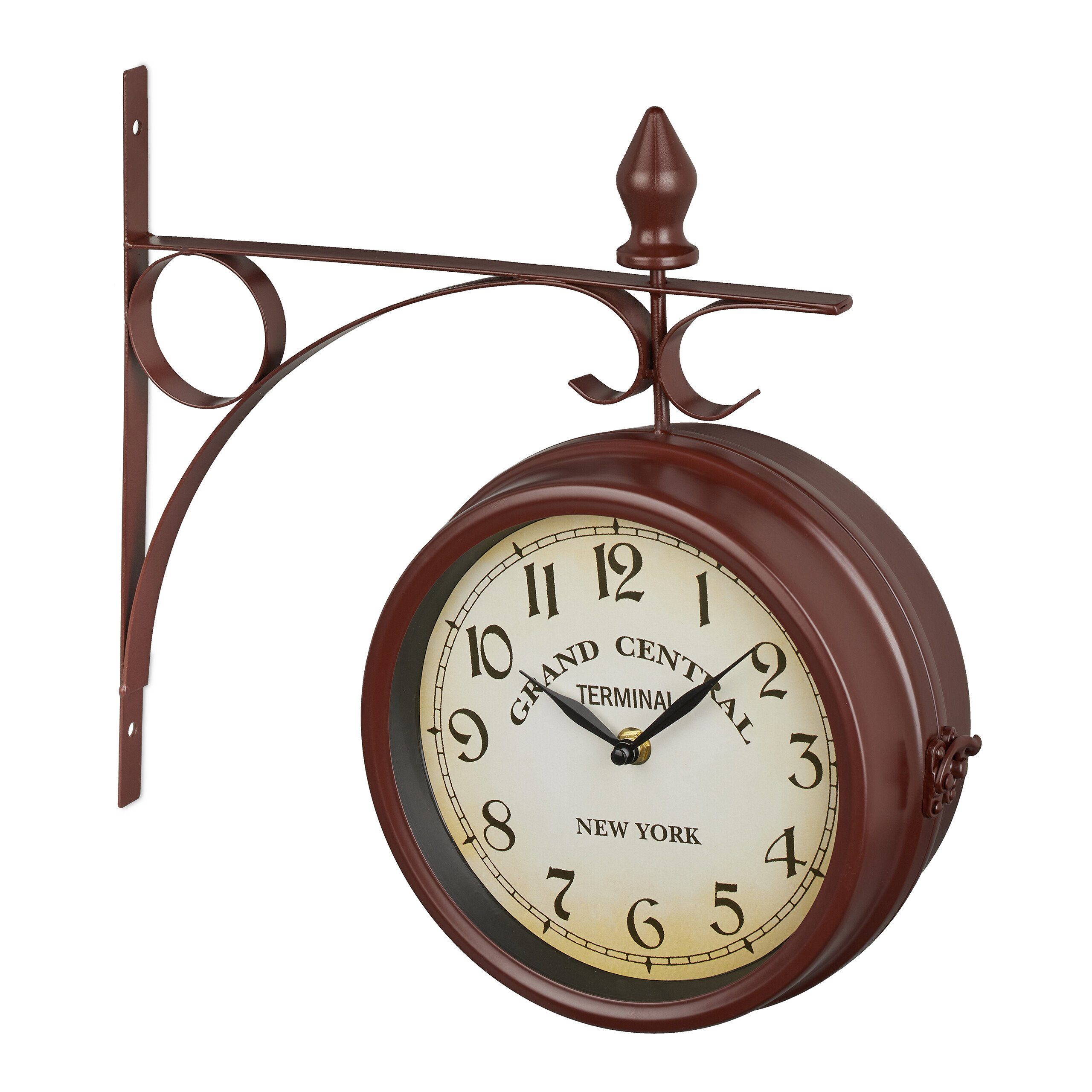 relaxdays Wanduhr Bahnhofsuhr doppelseitig in Braun günstig online kaufen