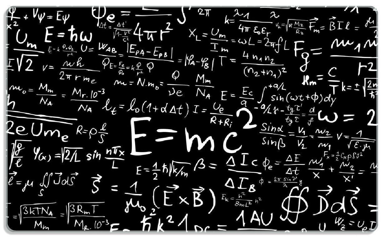 Wallario Frühstücksbrett Mathematische Formeln  Relativitätstheorie, ESG-Sicherheitsglas, (inkl. rutschfester Gummifüße 4mm, 1-St), 14x23cm