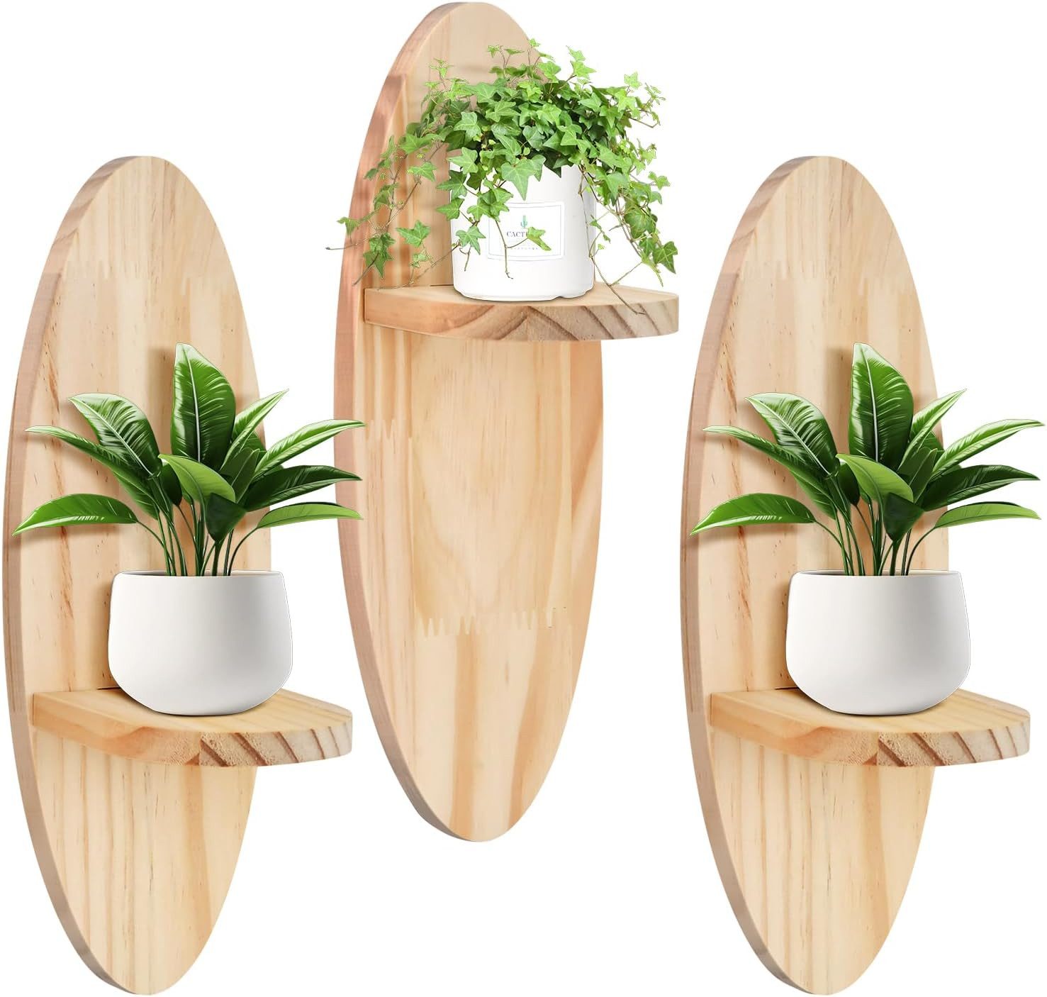 Holz Lichter Wandregal Schweberegal Set – Oval, Naturholz, handpoliert, 3-t günstig online kaufen