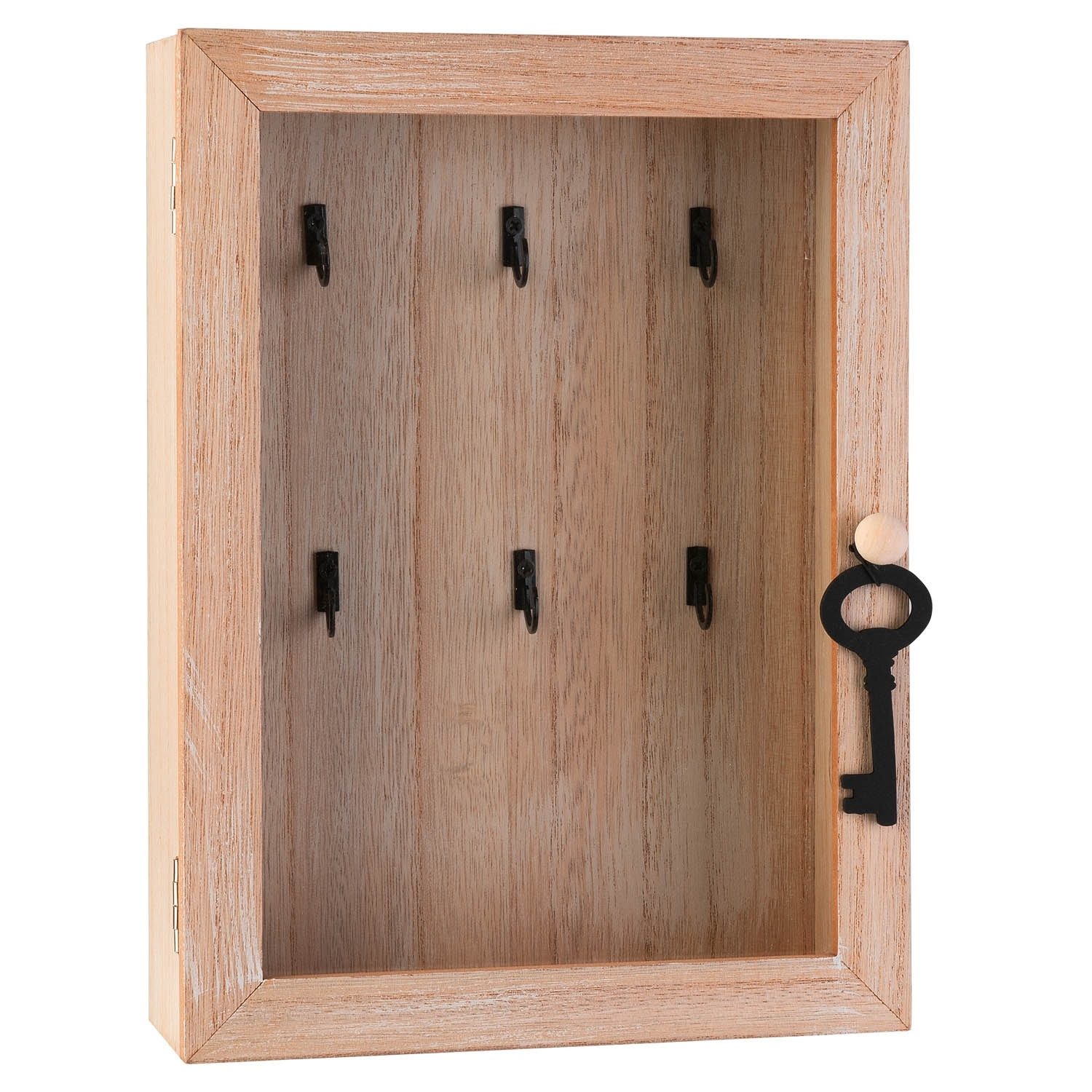 Schlüsselkasten KEYS BOX, B 19,5 cm, H 26 cm, Braun, MDF, Holz mit Aufschrift, mit 6 Haken