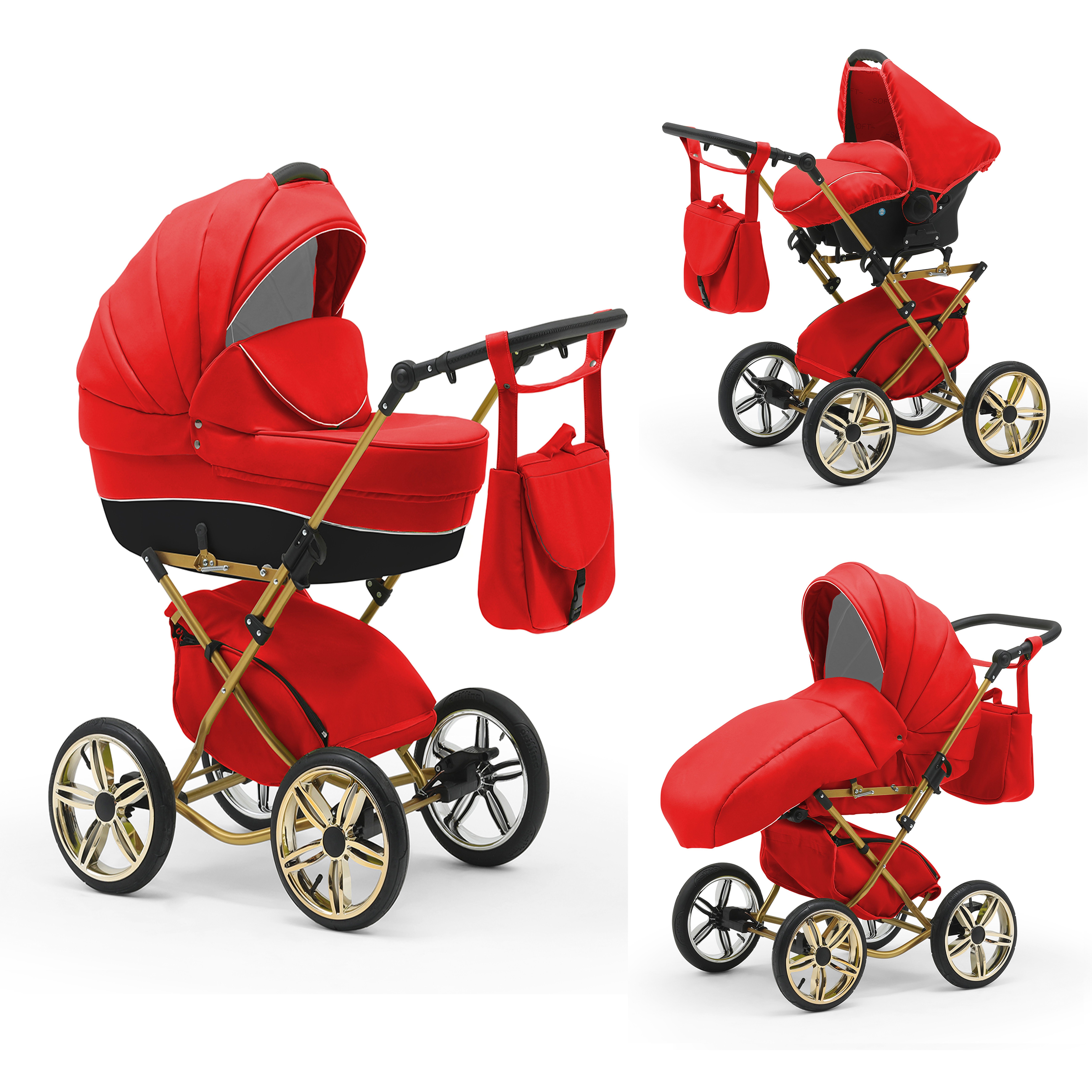 babies-on-wheels Kombi-Kinderwagen Sorento 3 in 1 inkl. Autositz - 13 Teile - in 10 Designs Rot