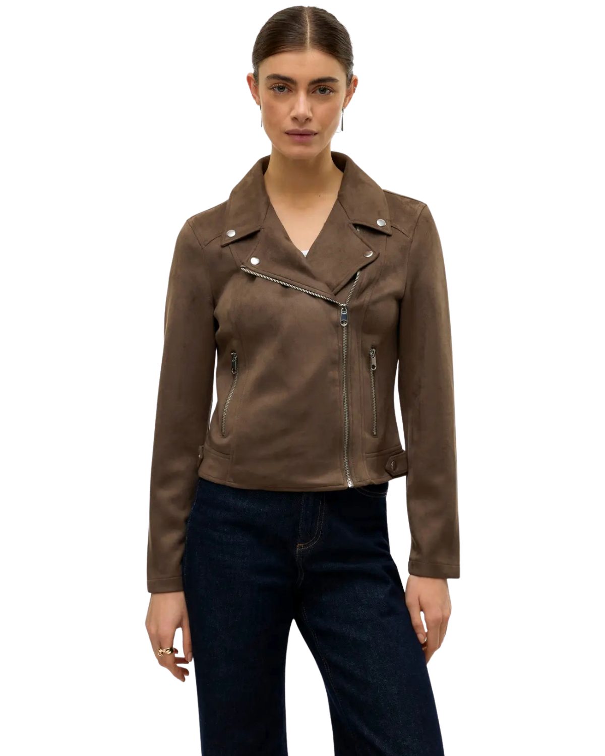 Vero Moda Bikerjacke Leichte Übergangsjacke aus Fake Suede mit modernem Bikerkragen