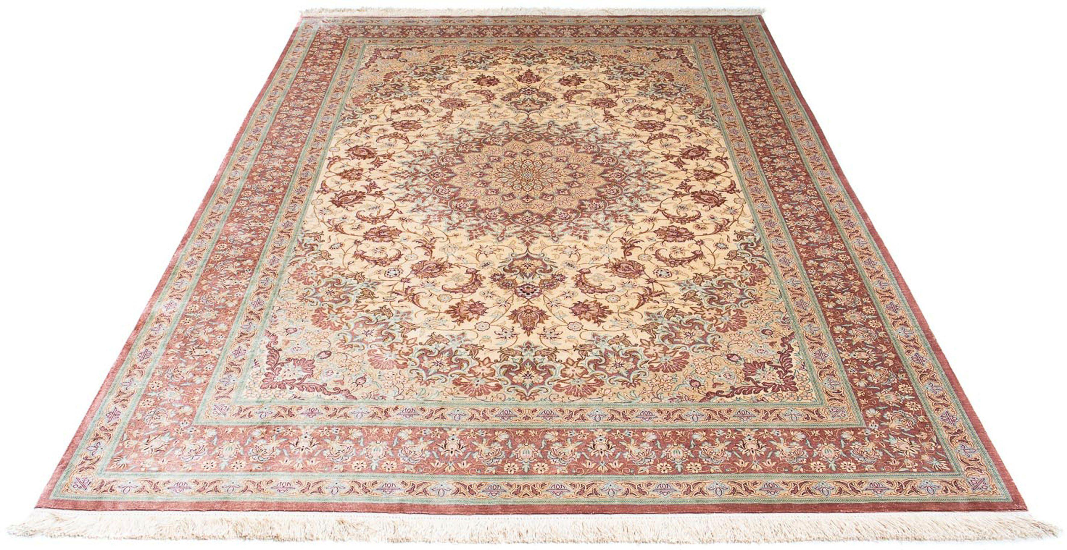 Orientteppich Perser - Ghom - 240 x 160 cm - beige, morgenland, rechteckig, Höhe: 10 mm, Wohnzimmer, Handgeknüpft, Einzelstück mit Zertifikat