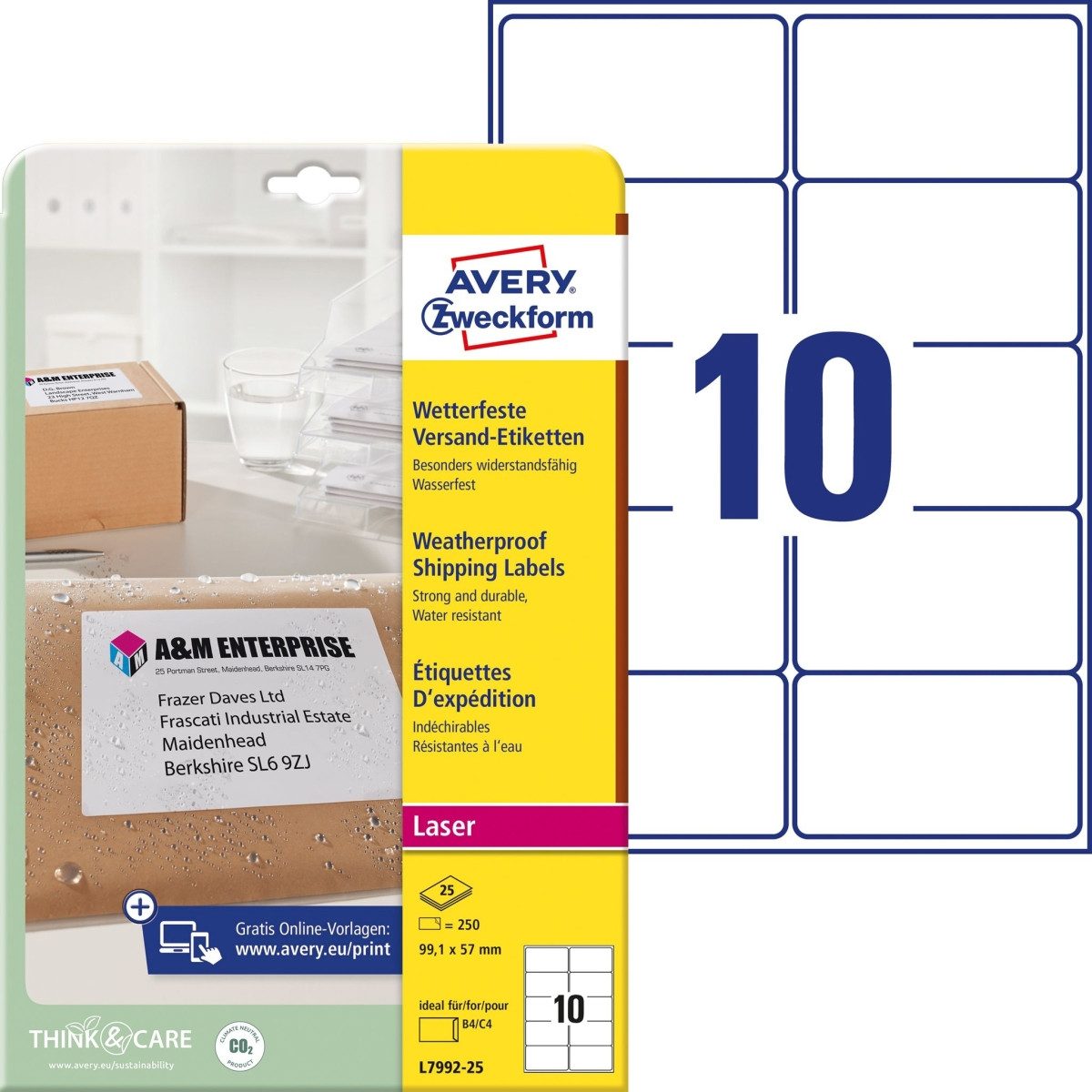Avery Zweckform Etiketten Versand-Etiketten 99,1x57 mm 25 Blatt/250 Etiketten weiß