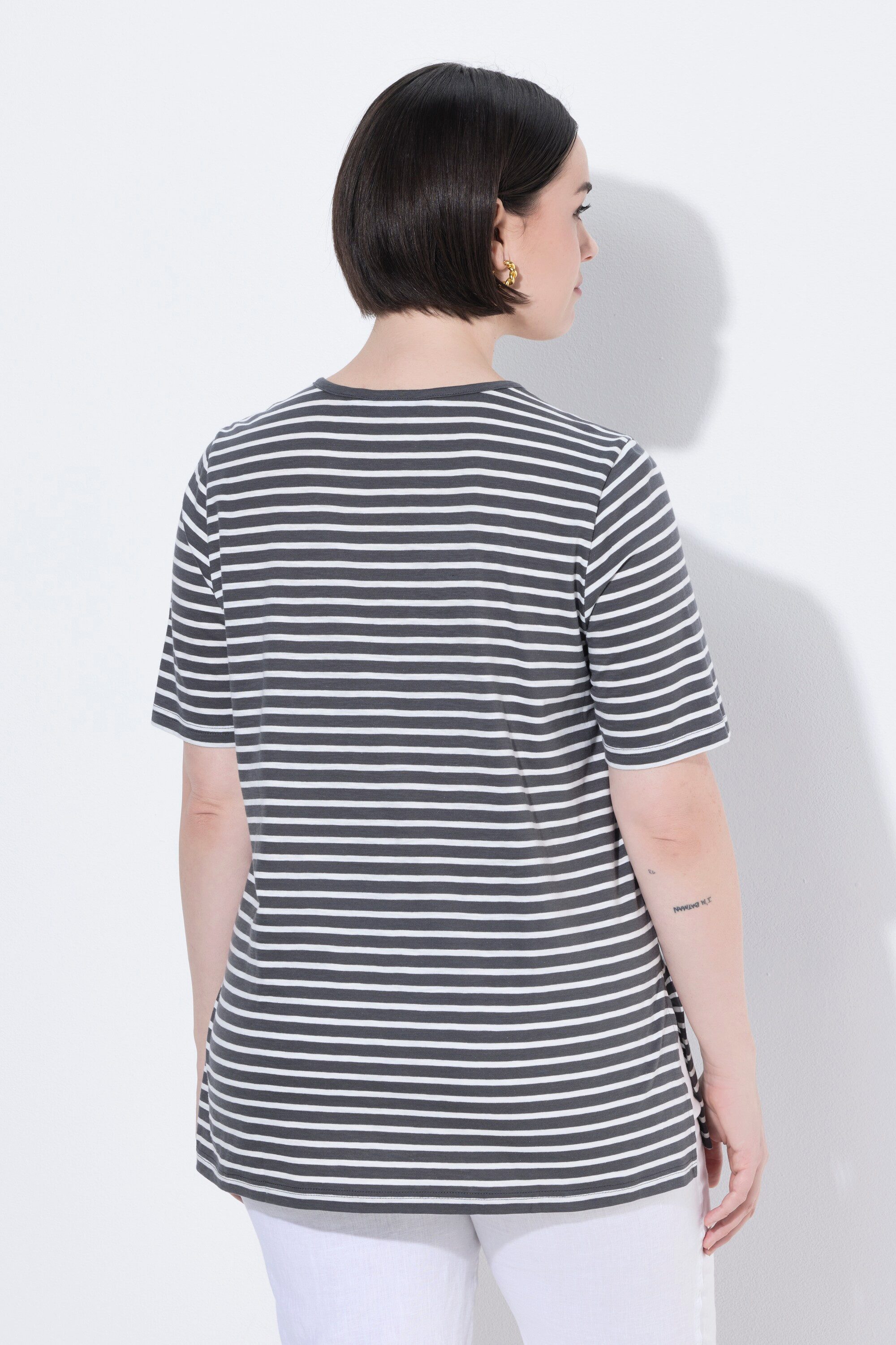 Ulla Popken Longshirt Longshirt Ringel A-Linie Rundhals Halbarm