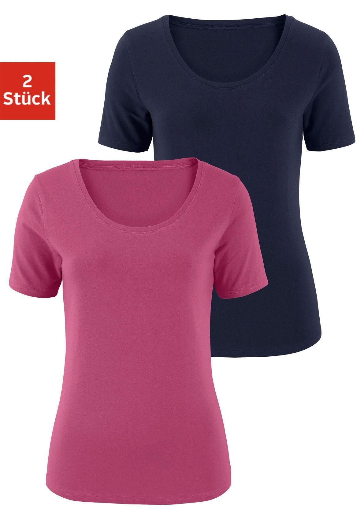 Vivance by Lascana T-Shirt (2er-Pack) aus elastischer Baumwoll-Qualität