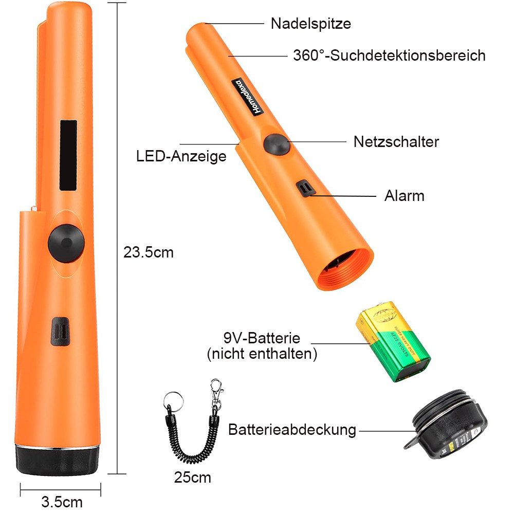 TUWENA Metalldetektor Metalldetektor Klein, Tragbar Metallsuchgerät IP66 Wasserdichter, Mit LED Indicator/Alarm Licht/Holster für Goldsuche, Schmuck, Silber