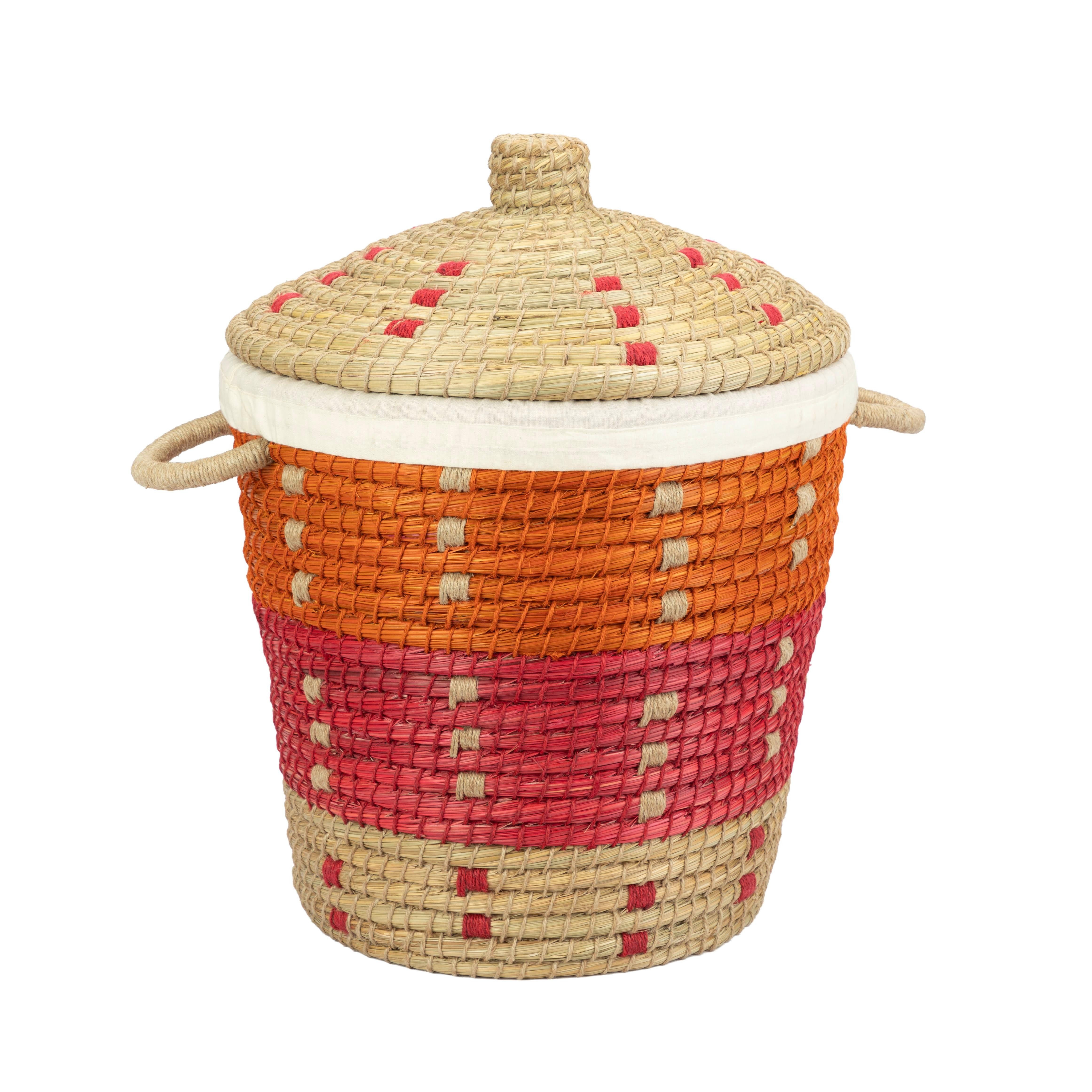El Puente Wäschekorb "Aura" Wäschekorb aus Kaisa-Gras in Orange-Pink, Handmade, Handmade