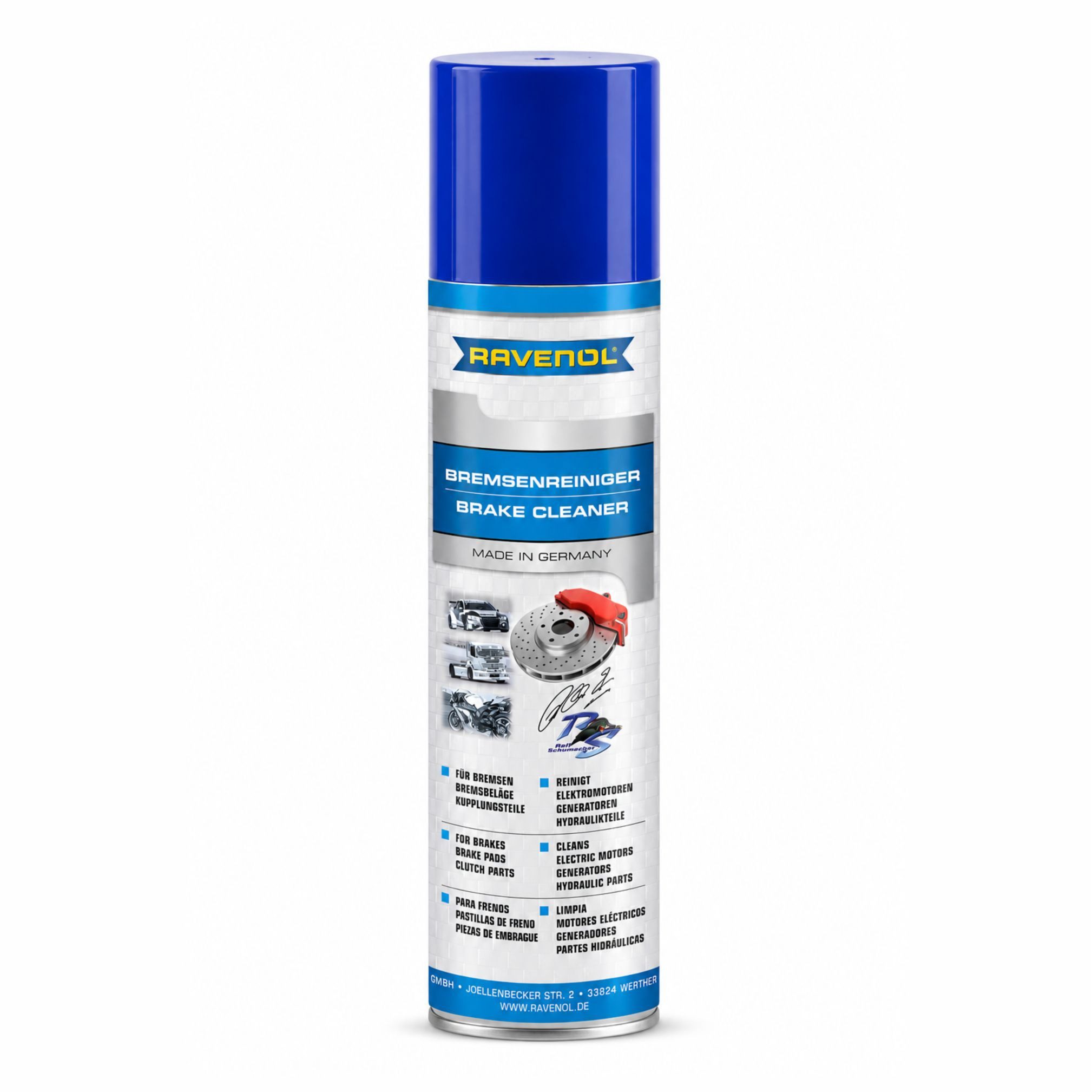 Ravenol Bremsenreiniger Spray 500 ml Bremsenreiniger (Acetonfreier Bremsenreiniger für Metallteile, 500 ml Spray)