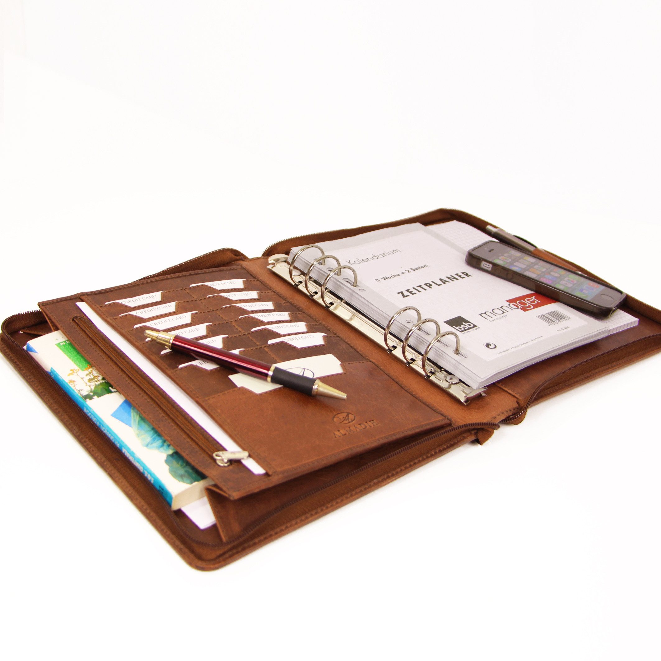 ALMADIH Konferenzmappe 2026 Ledermappe Organizer A5 Leder Terminplaner braun, schwarz
