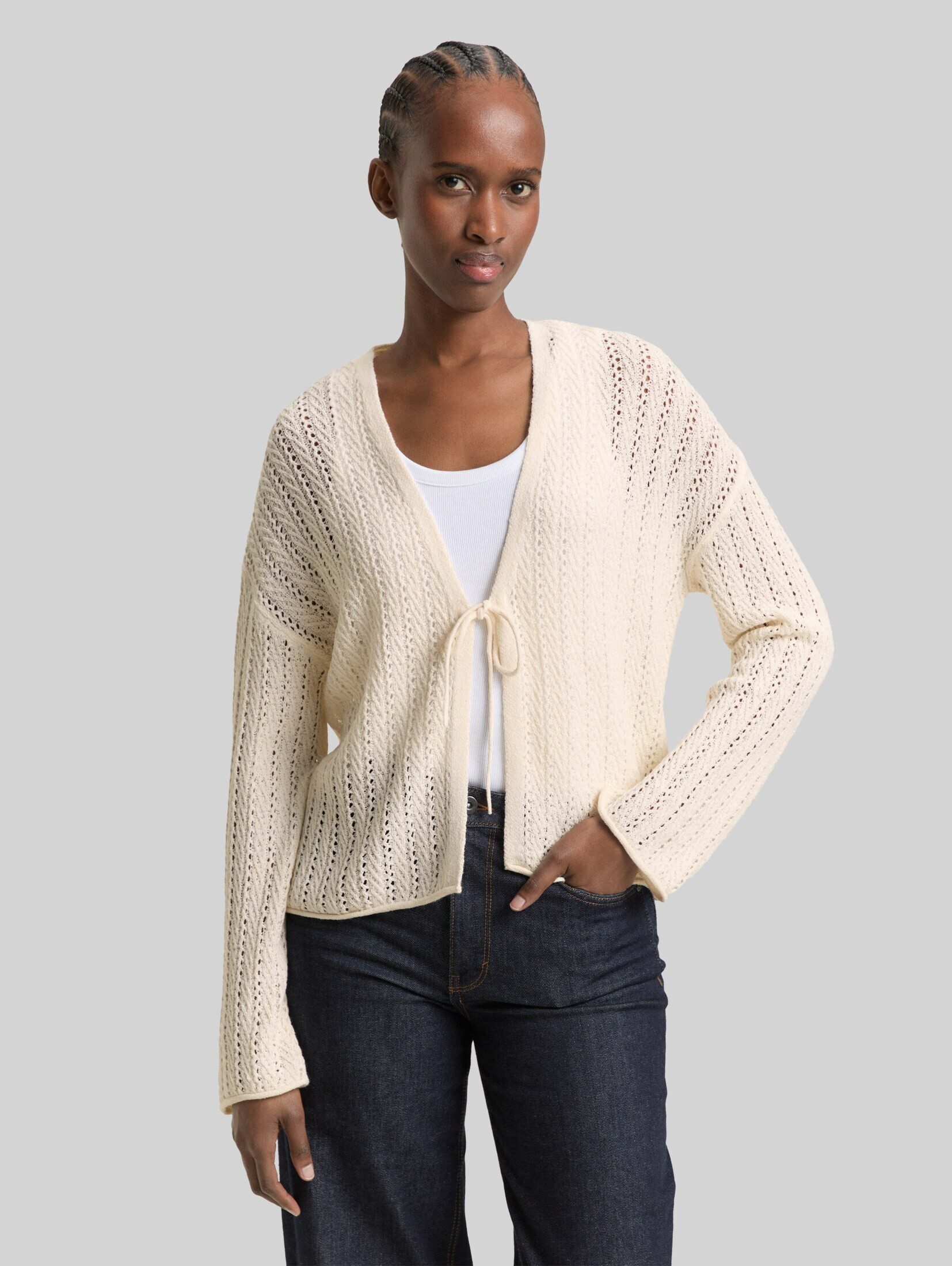 TOM TAILOR Denim Cardigan Pullover & Strickjacken Relaxed Fit Cardigan mit Lochmuster