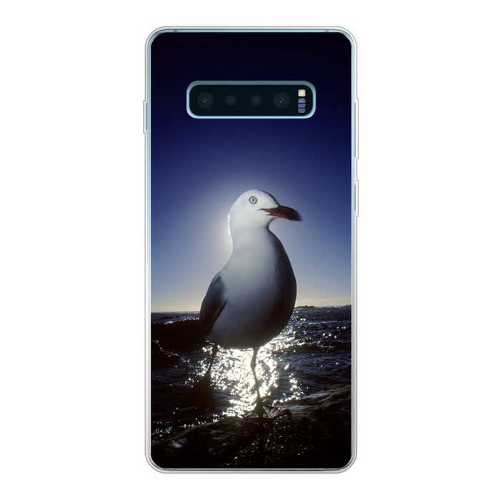 MuchoWow Handyhülle Weißkopfmöwe bei Sonnenuntergang Phone Case Handyhülle Samsung Galaxy S10+ Silikon Schutzhülle