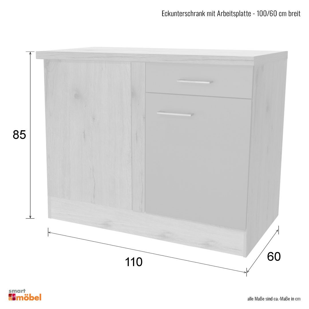 Flex-Well Eckunterschrank Eckunterschrank Küche ohne Arbeitsplatte - 110 cm breit - Weiß Sonoma