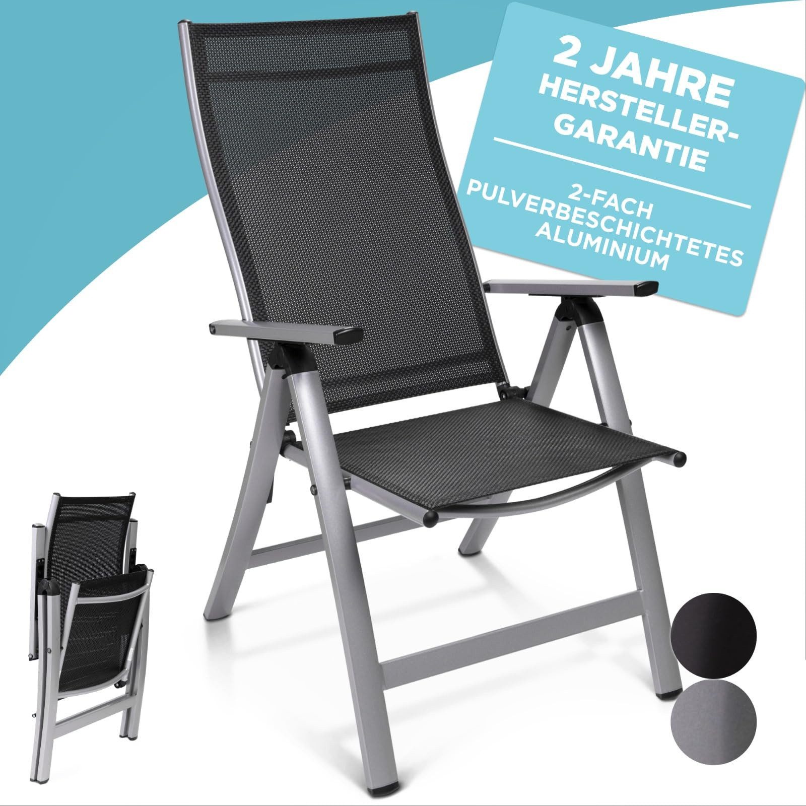 Gardisun Gartenstuhl Gartenstuhl Hochlehner Klappbar (2-fach pulverbeschichtet und wetterfest, 4 St), 5-fach verstellbar, erhätlich in Anthrazit & Silber